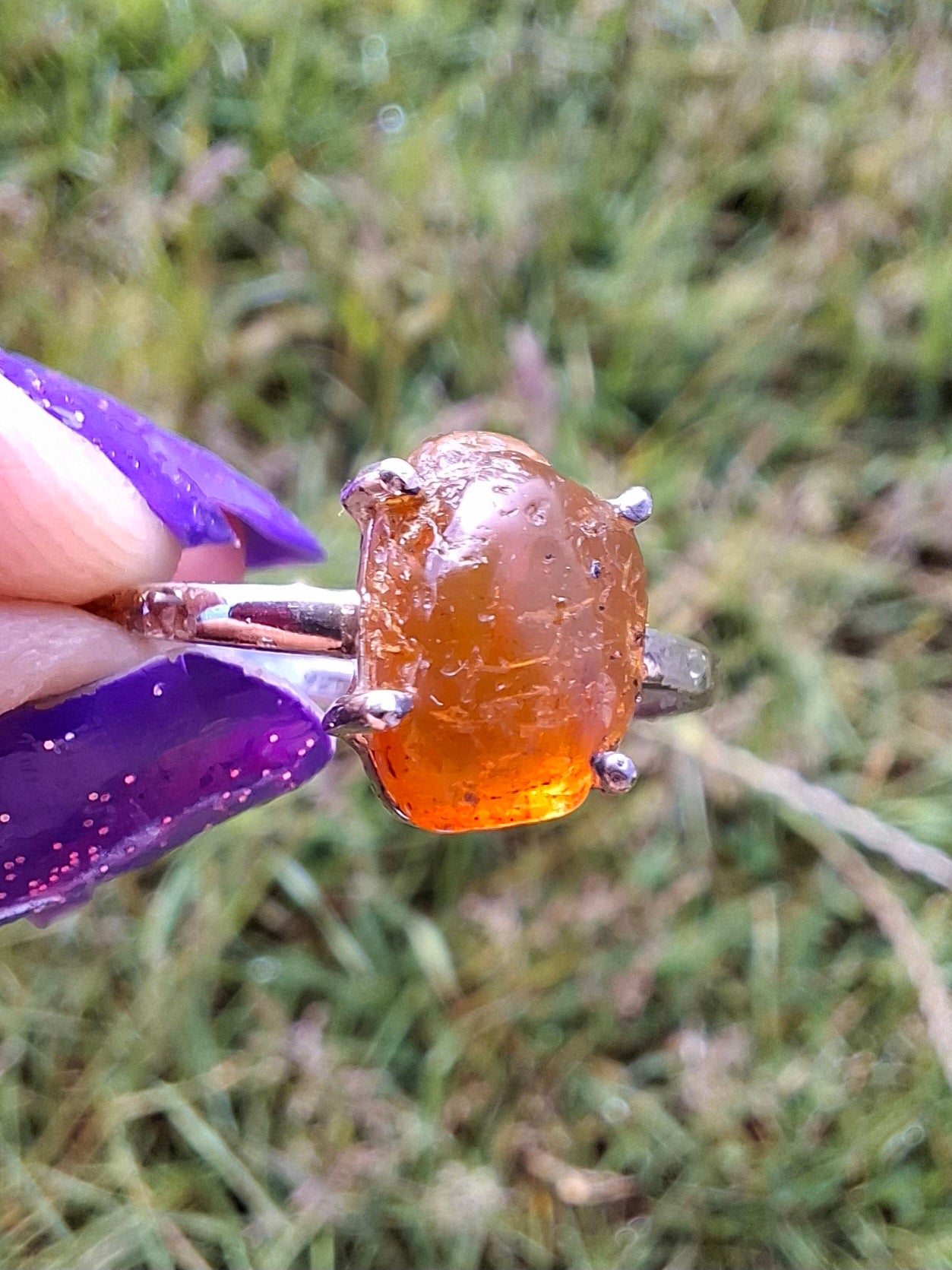 Baltic Amber Ring, size large W, 925 Silver, Fossil (Ref: AR28)