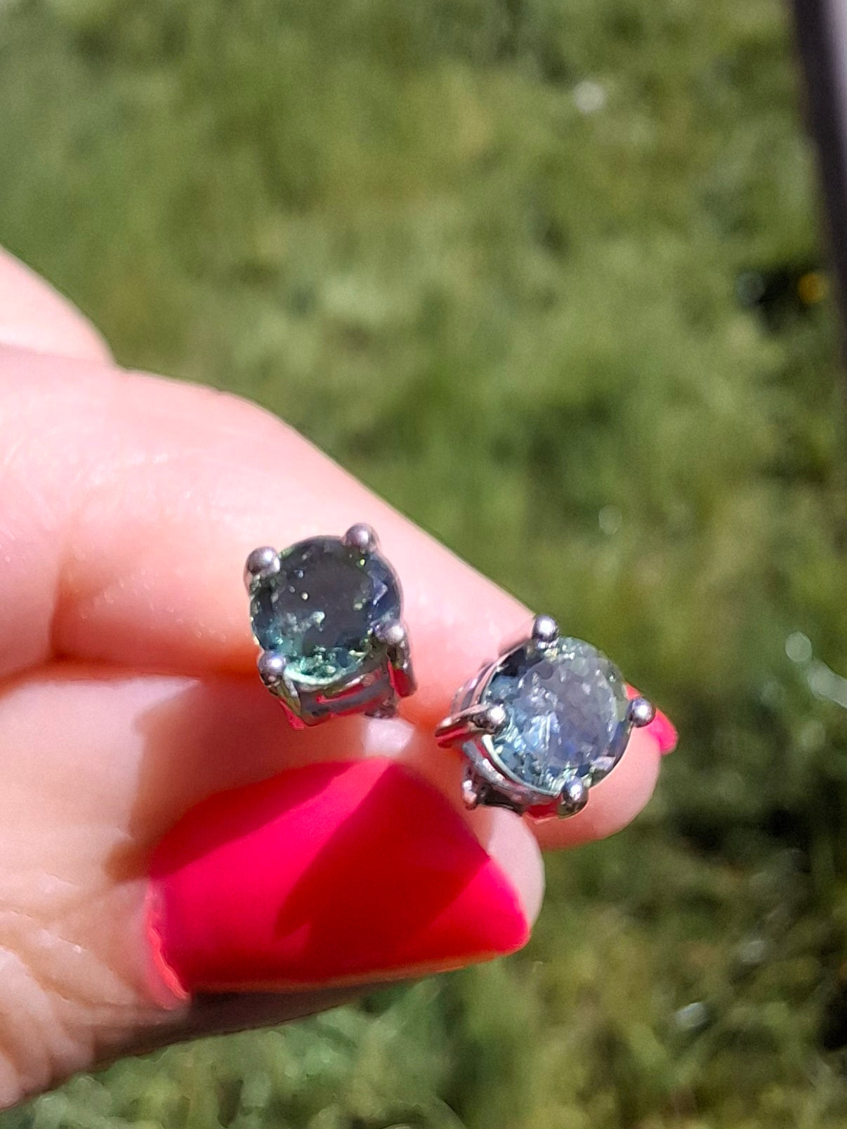 Moldavite (faceted) 5mm STUD EARRINGS, 925 Silver, Tektite (Ref: Pair44)