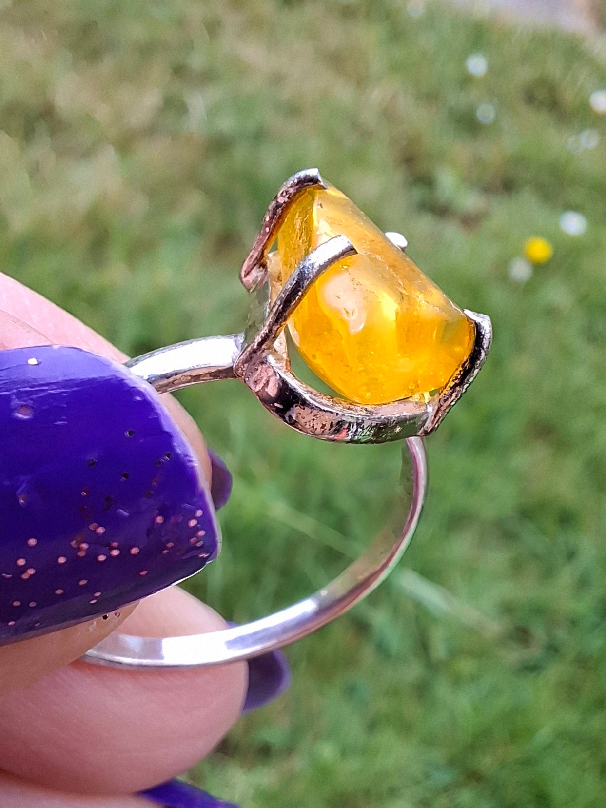 Baltic Amber Ring, size large U, 925 Silver, Fossil (Ref: AR21)