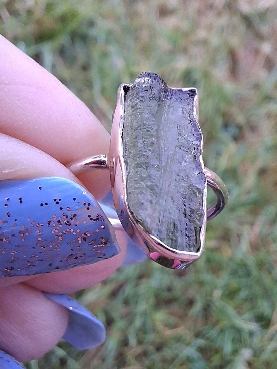 Moldavite Ring, size K, 925 Silver, Tektite (Ref: R21)
