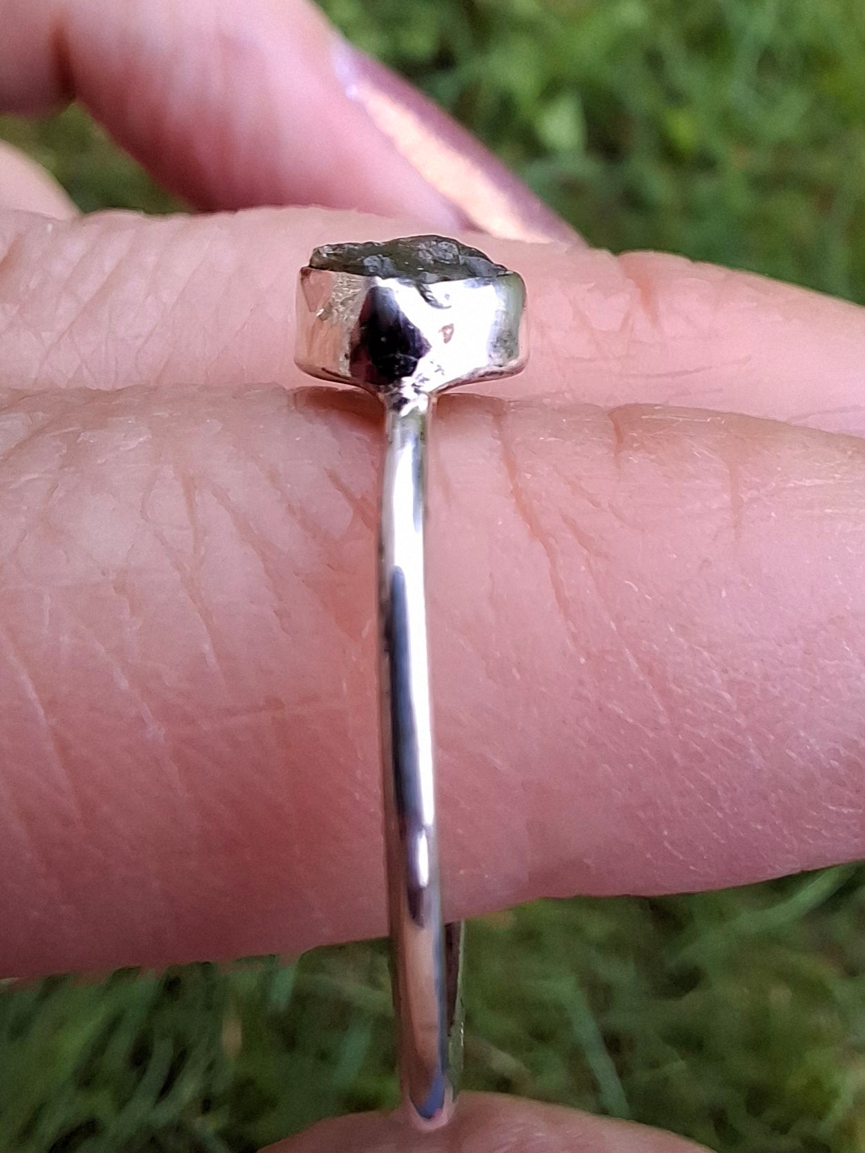 Moldavite Ring, size R, 925 Silver, Tektite (Ref: R64)