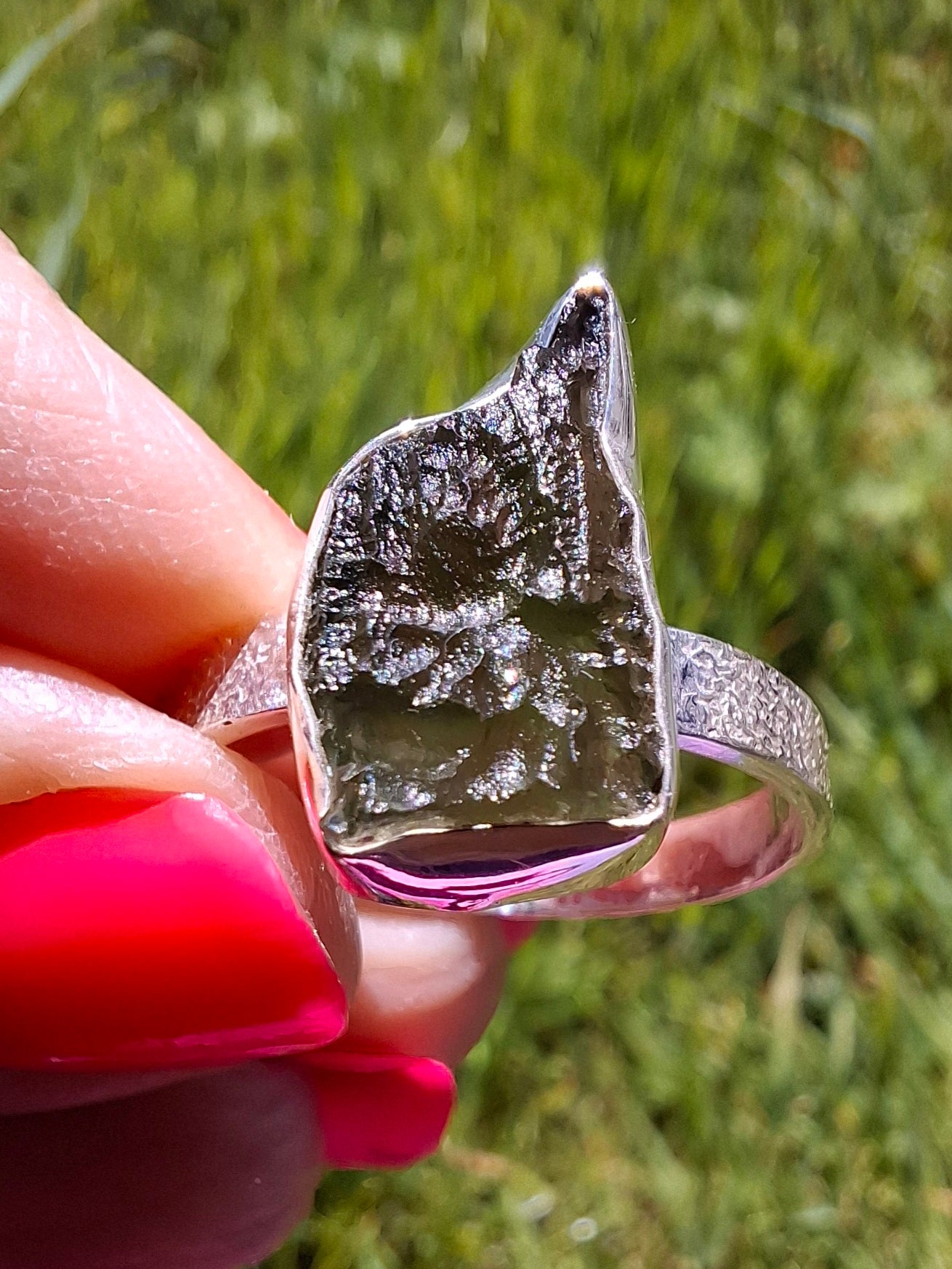 Moldavite Ring, size Y, 925 Silver, Tektite (Ref: R331)