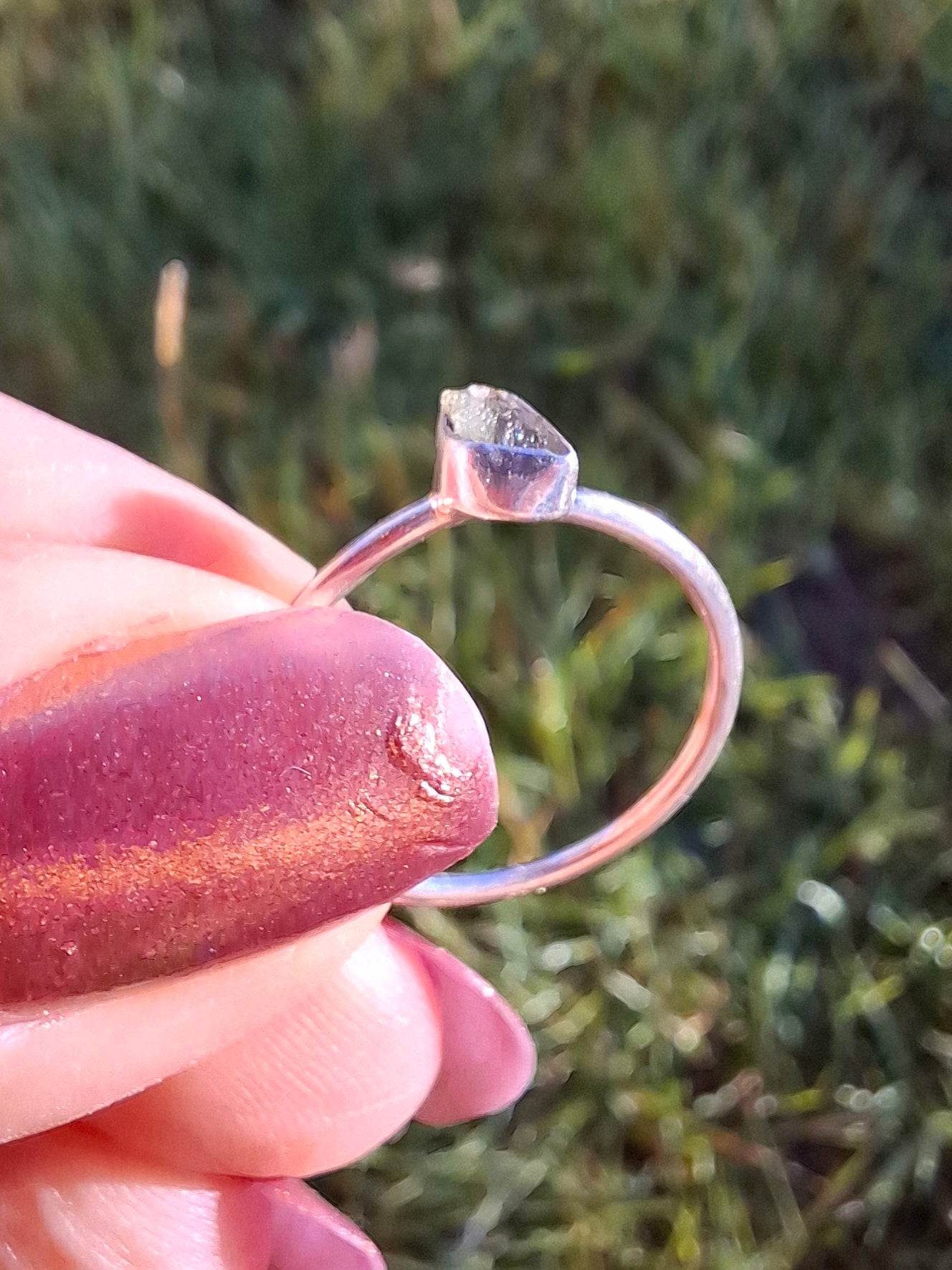 Moldavite Ring, size large M, 925 Silver, Tektite (Ref: R38)