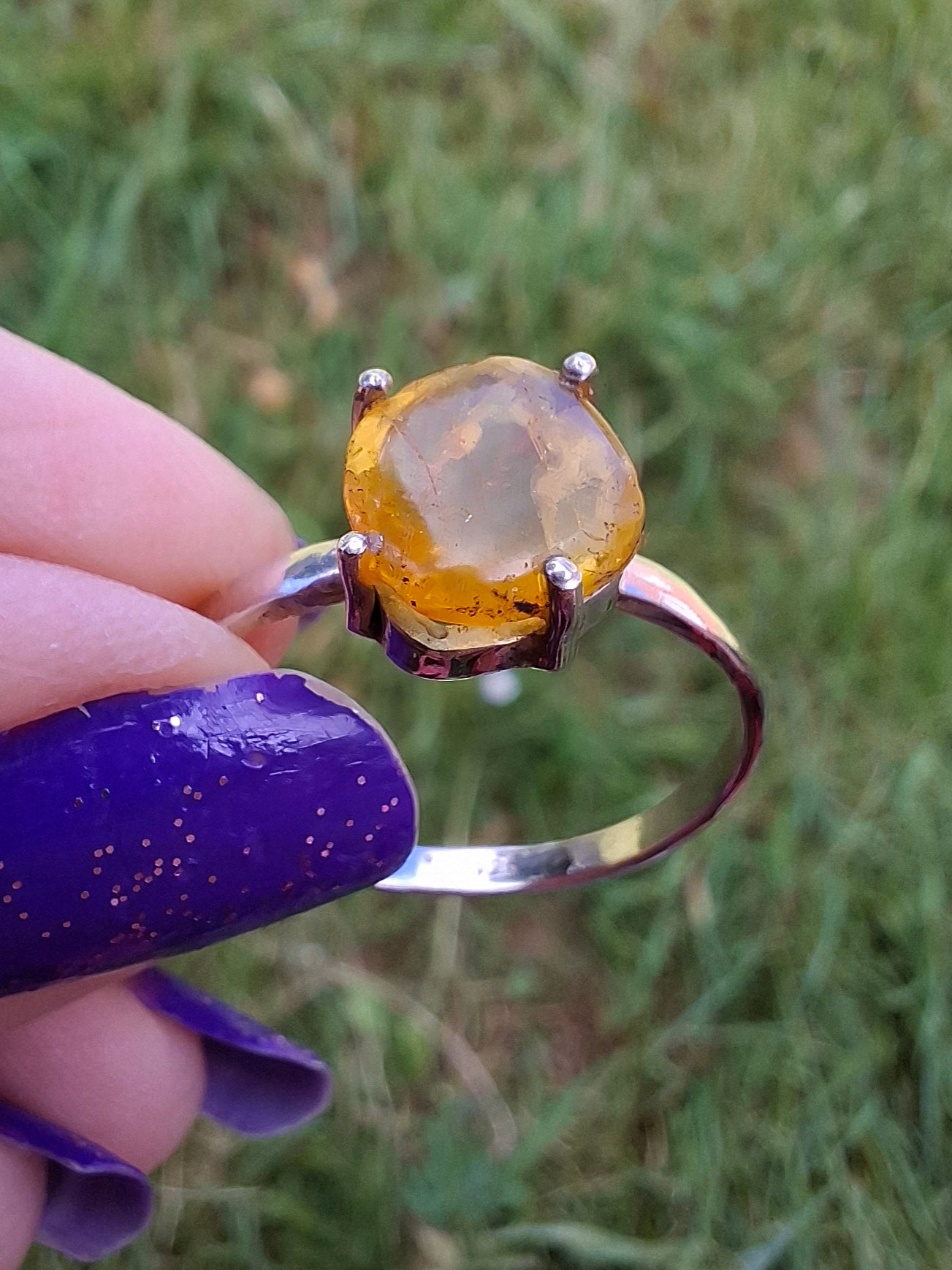 Baltic Amber Ring, size large X, 925 Silver, Fossil (Ref: AR33)