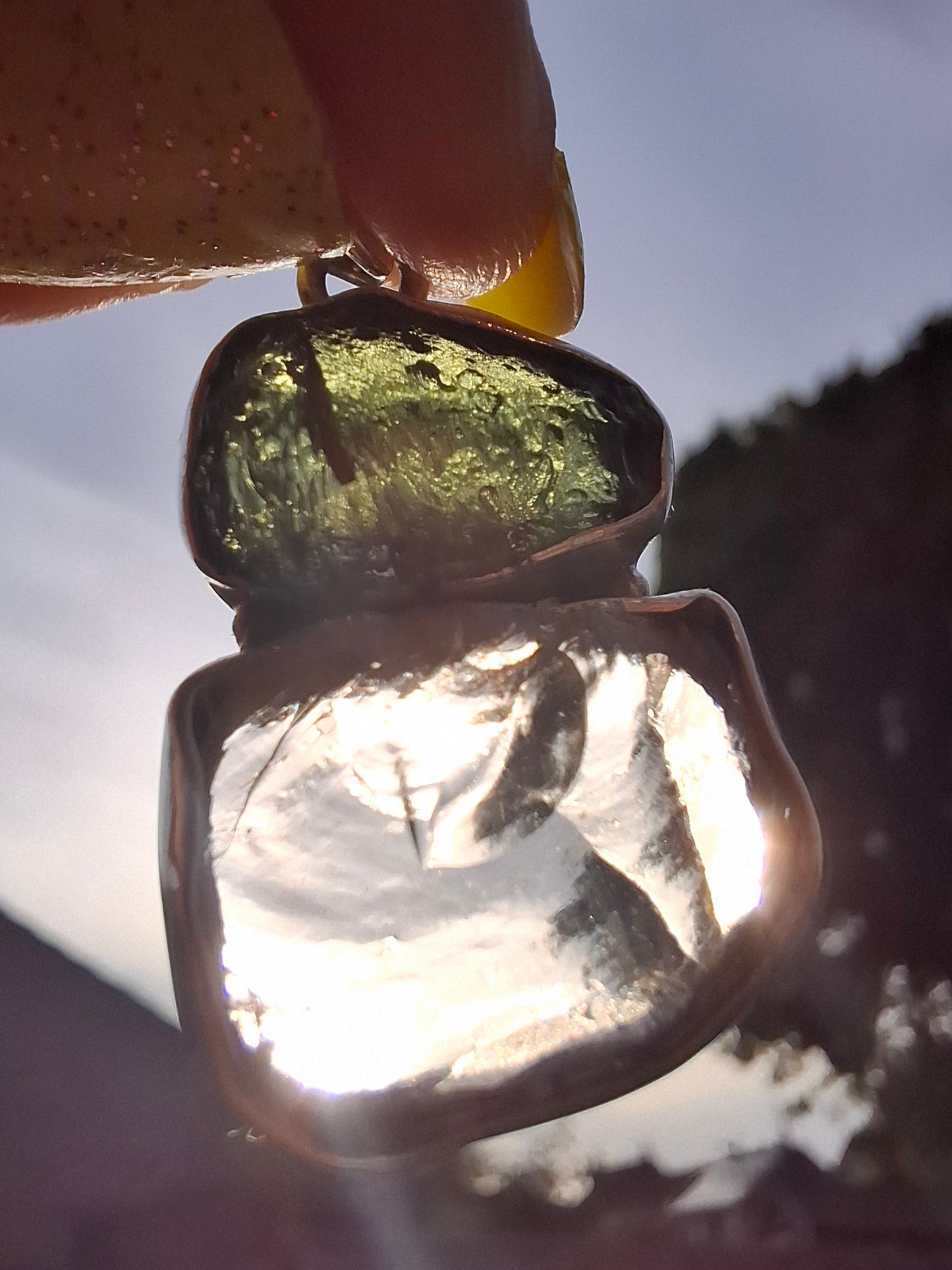 Moldavite & Libyan Desert Glass Pendant, 925 Silver, Tektite (Ref: MLP14)