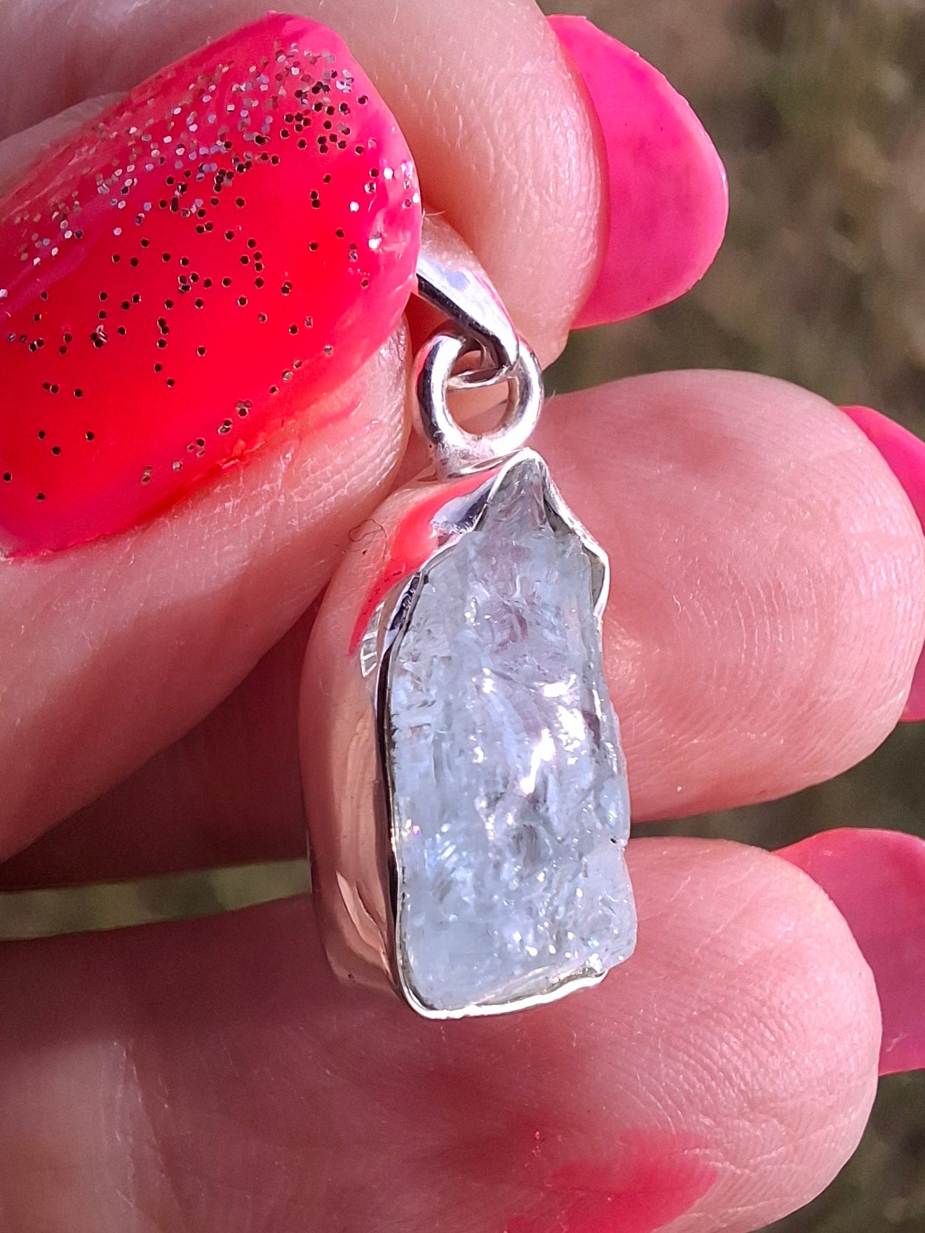 Aquamarine Pendant, 925 Silver, Crystal 🌈 (Ref: AQ4)