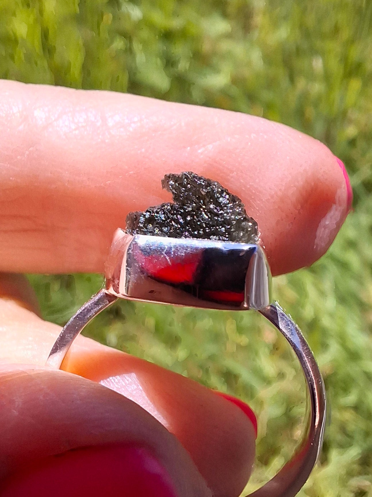 Moldavite Ring, size large R/small S, 925 Silver, Tektite (Ref: R319)