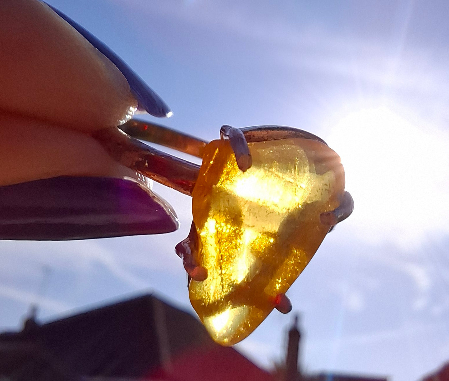 Baltic Amber Ring, size large U, 925 Silver, Fossil (Ref: AR21)
