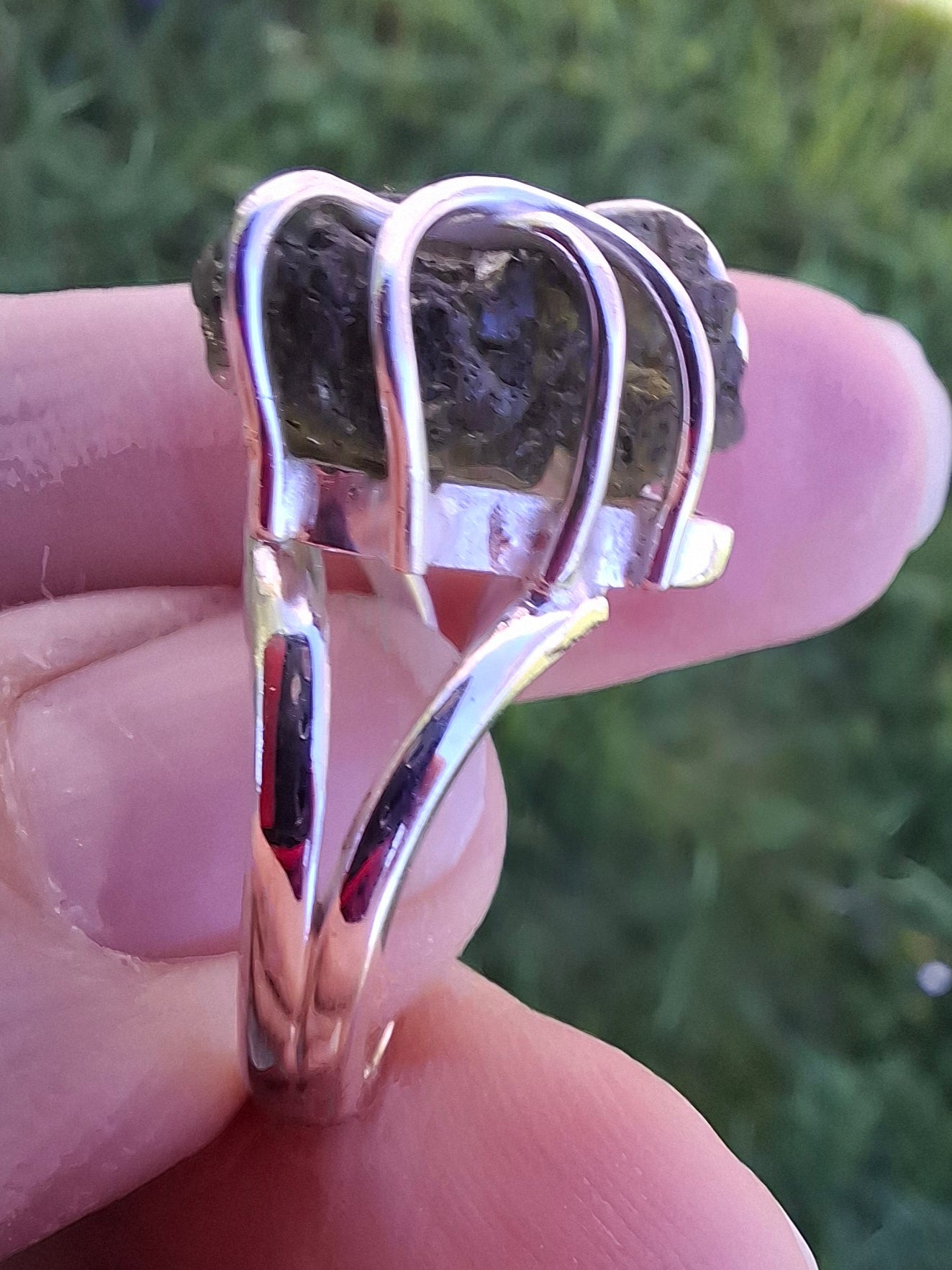 Moldavite Ring, size large L/small M, 925 Silver, Tektite (Ref: R4)