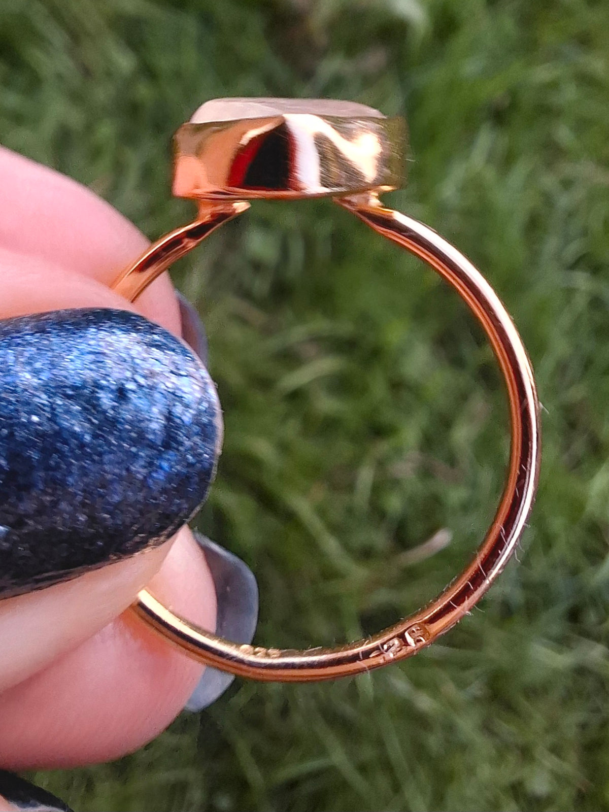 Libyan Desert Glass Ring, 14K GOLD Plated, size large T, Tektite (Ref: LR83)