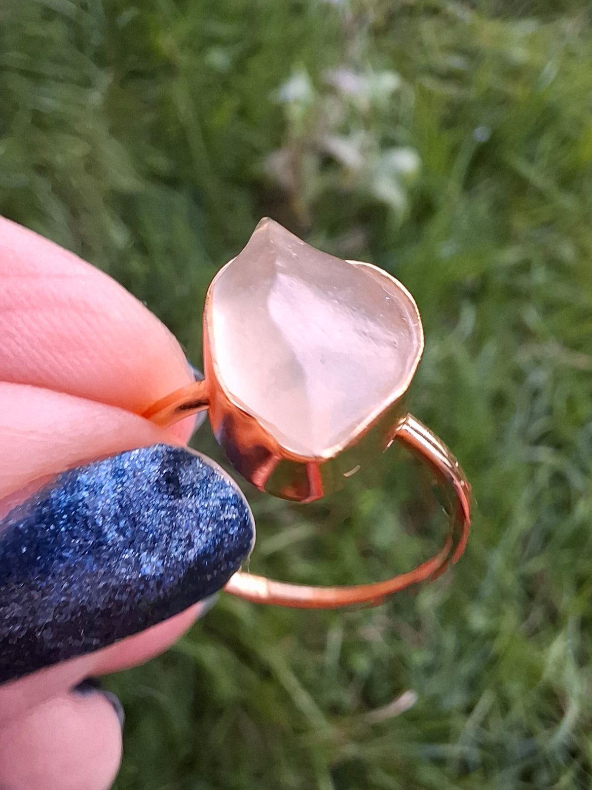 Libyan Desert Glass Ring, 14K GOLD Plated, size small O, Tektite (Ref: LR74)