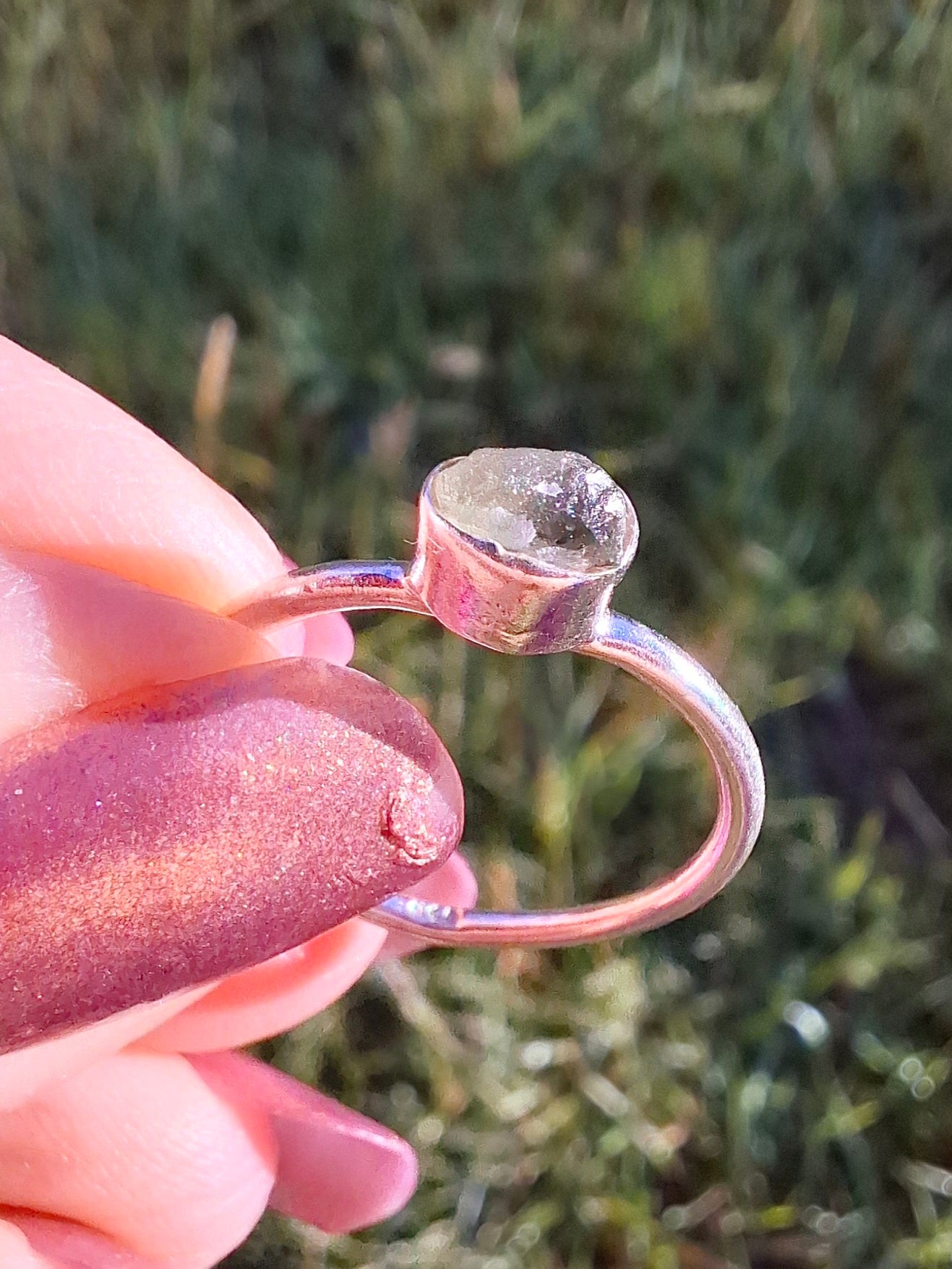 Moldavite Ring, size large M/small N, 925 Silver, Tektite (Ref: R40)
