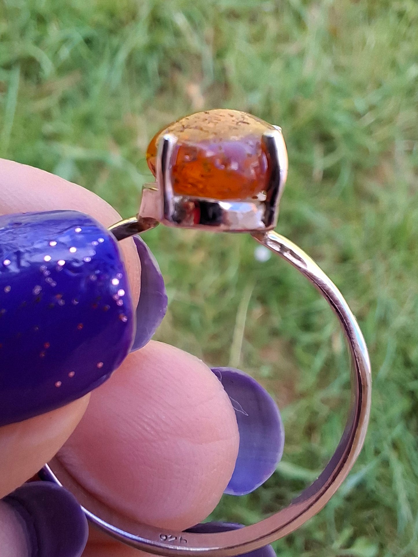 Baltic Amber Ring, size large X, 925 Silver, Fossil (Ref: AR32)