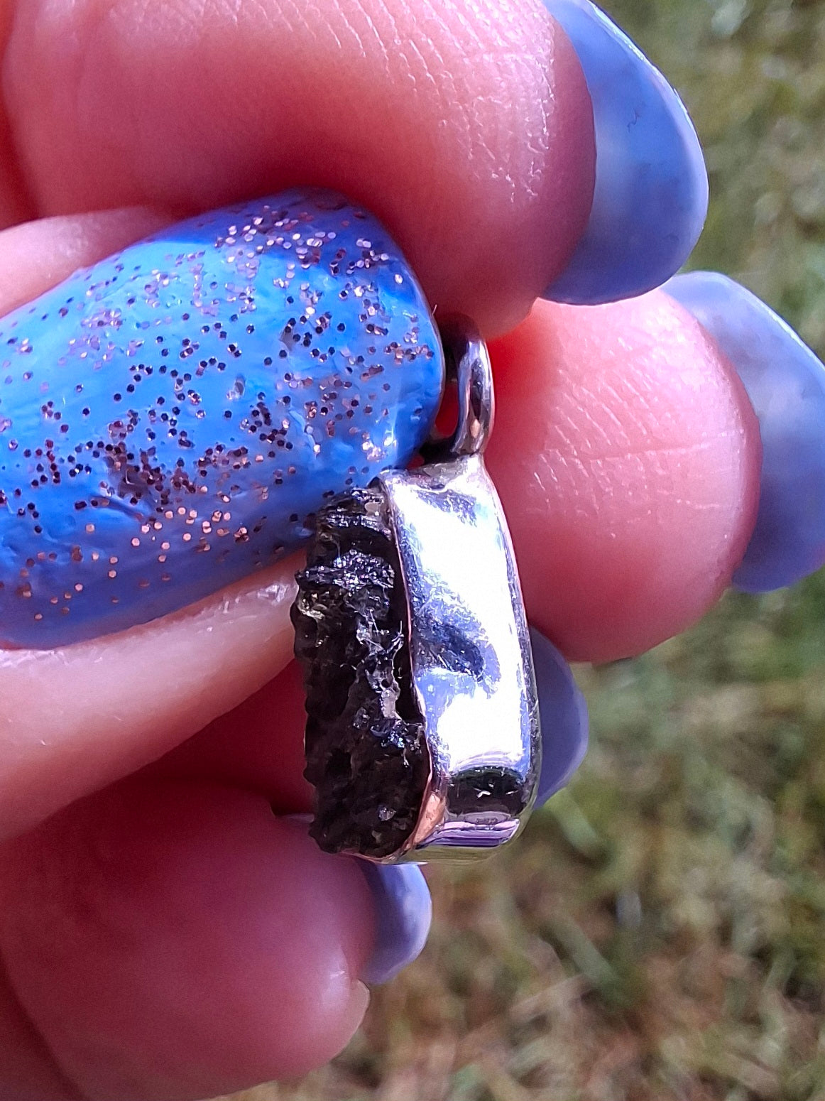 Moldavite Pendant, 925 Silver, Tektite (Ref: P64)