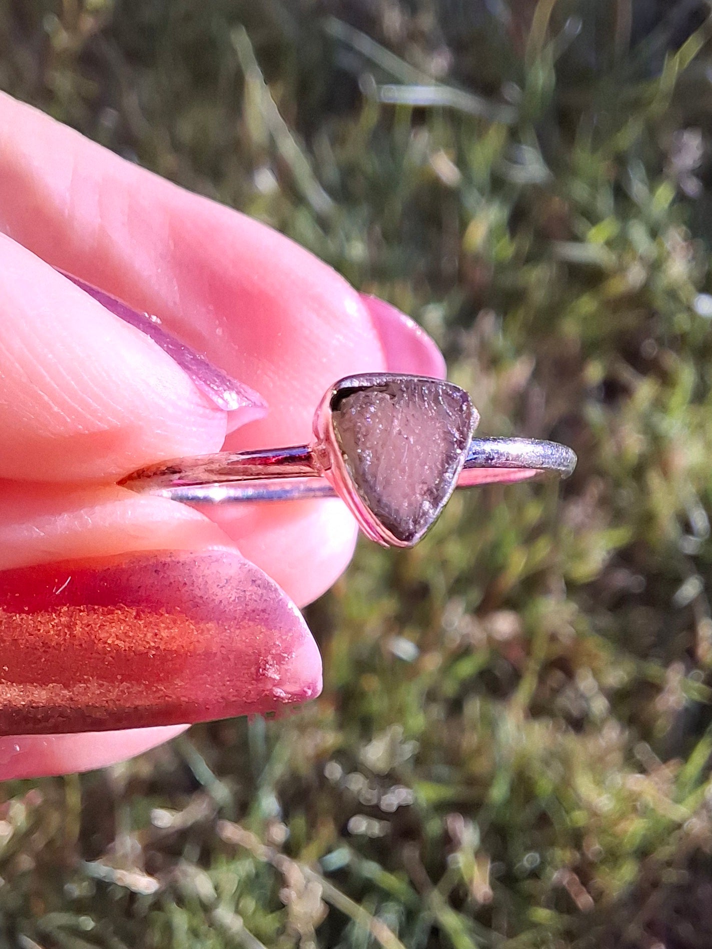 Moldavite Ring, size large R/small S, 925 Silver, Tektite (Ref: R67)