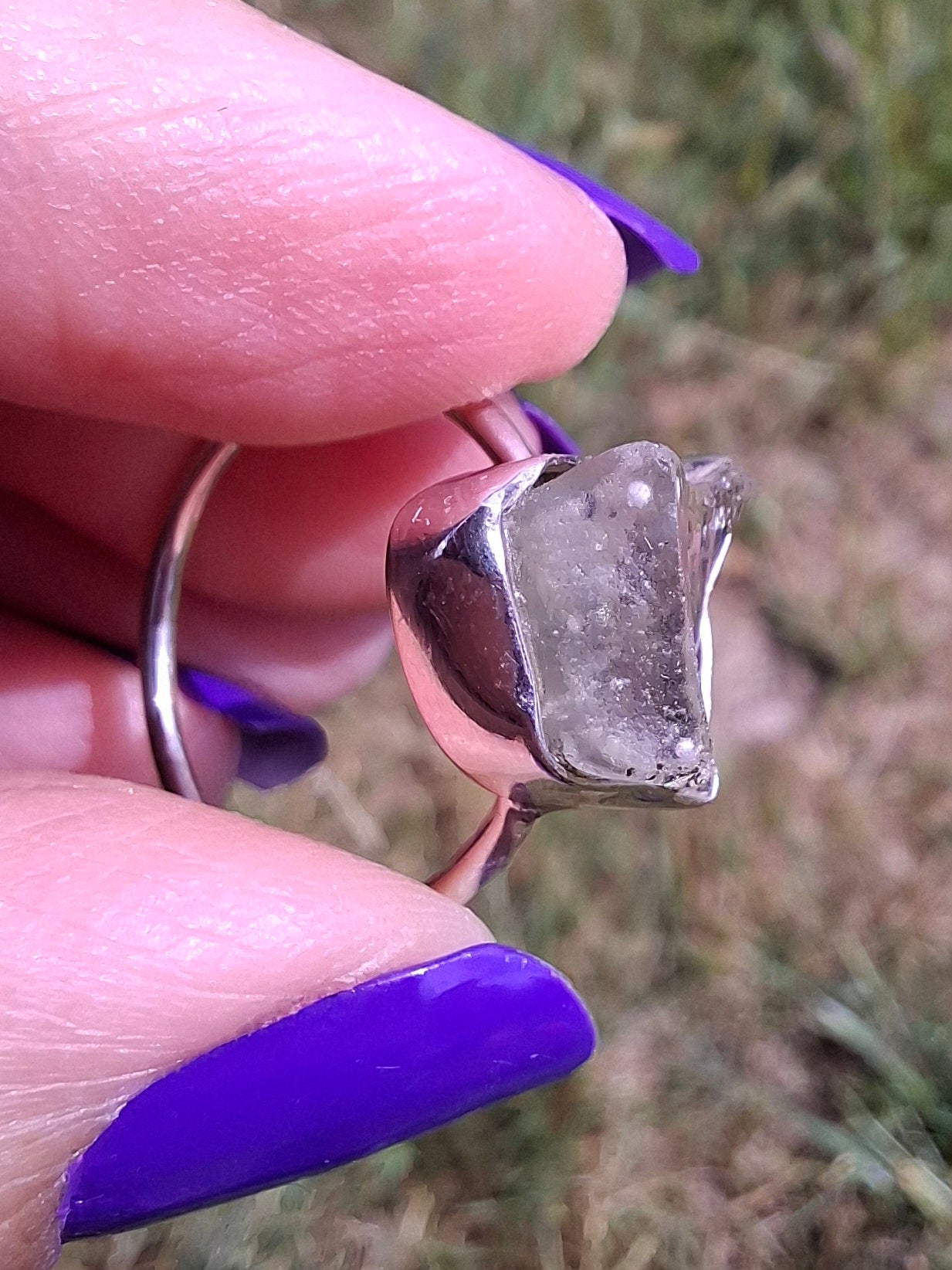 Libyan Desert Glass Ring, size P, 925 Silver, Tektite (Ref: LR26)