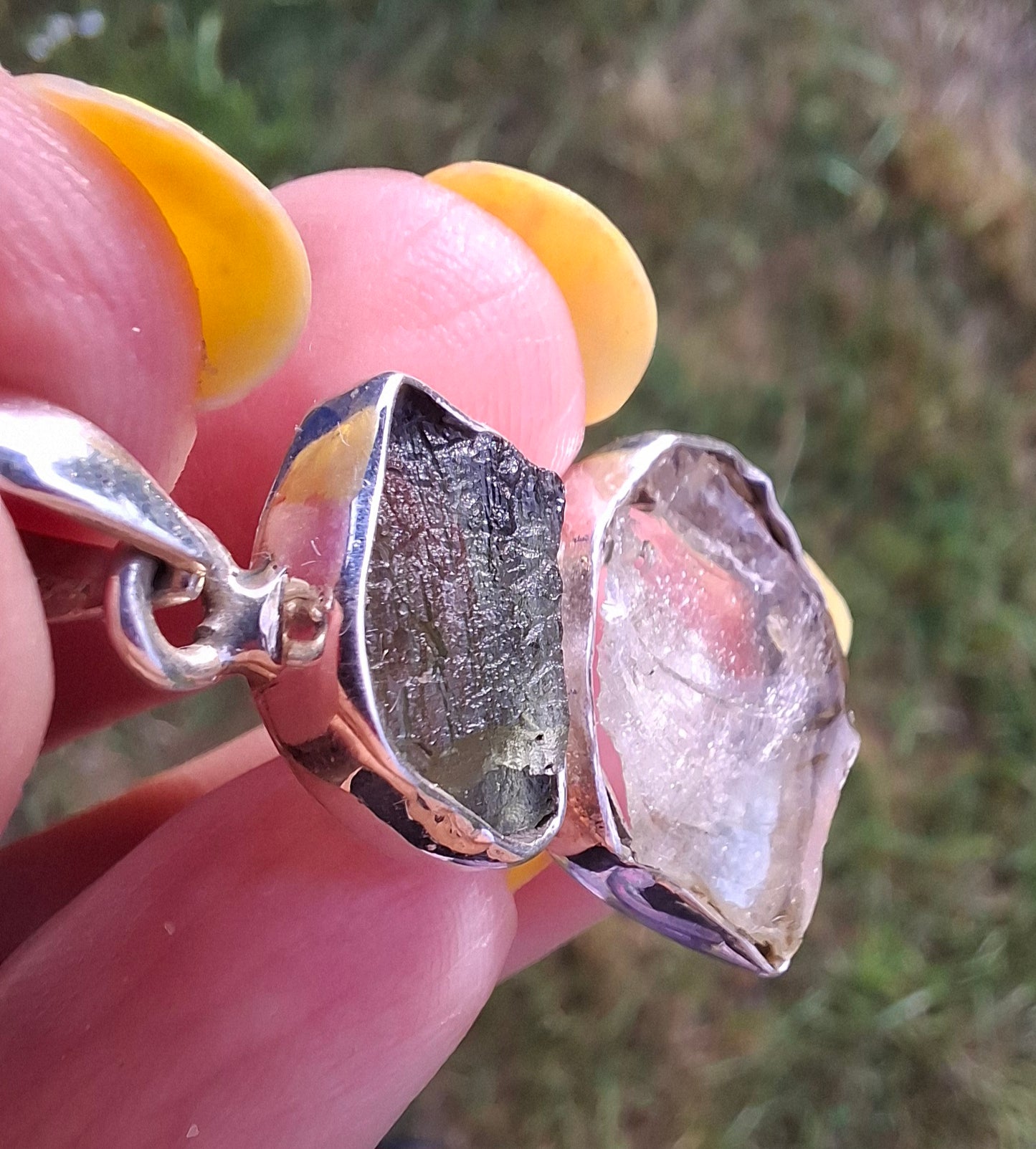 Moldavite & Libyan Desert Glass Pendant, 925 Silver, Tektite (Ref: MLP19)
