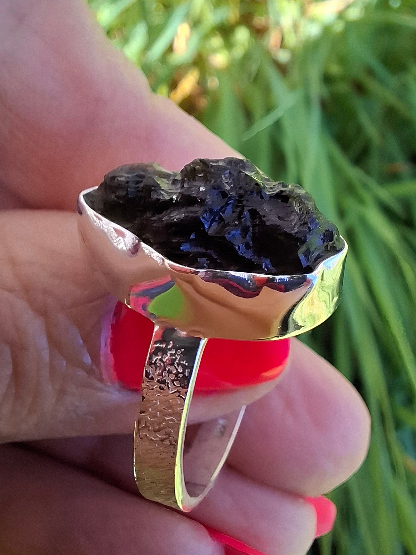 Moldavite Ring, size U, 925 Silver, Tektite (Ref: R325)