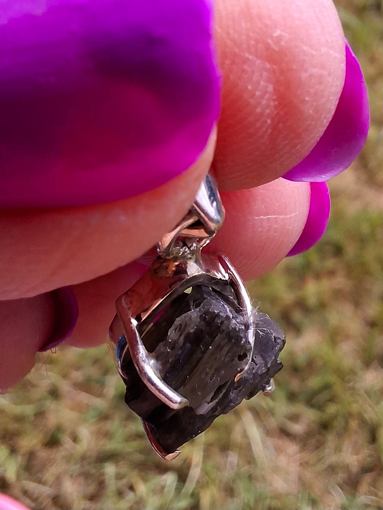 Moldavite Claw Pendant, 925 Silver, Tektite (Ref: P26)