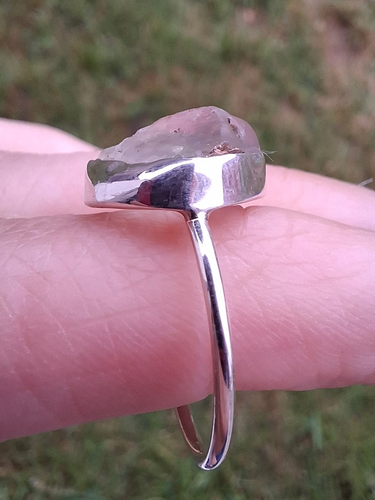Libyan Desert Glass Ring, size large P, 925 Silver, Tektite (Ref: LR28)