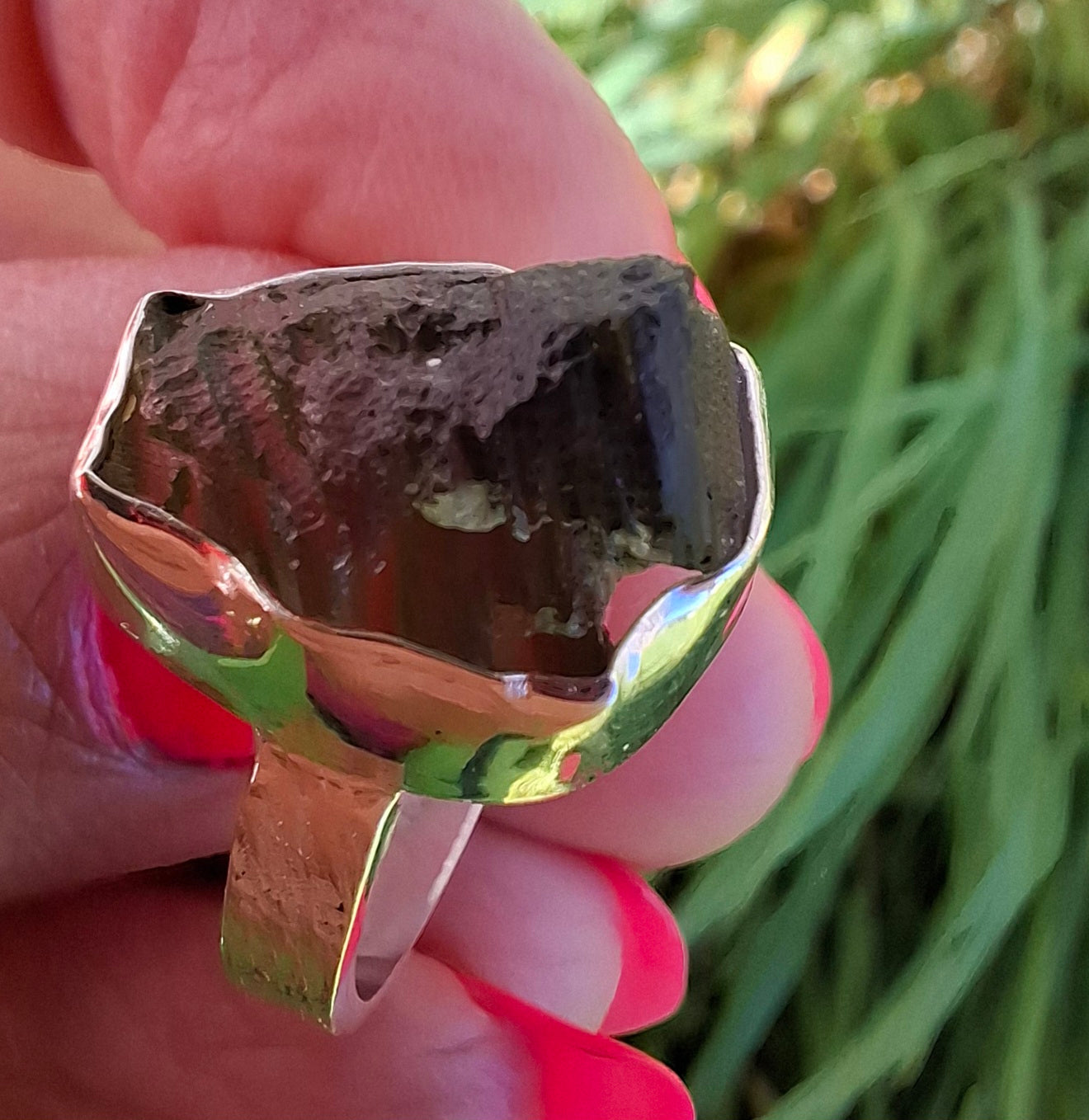 Moldavite Ring, size M, 925 Silver, Tektite (Ref: R306)