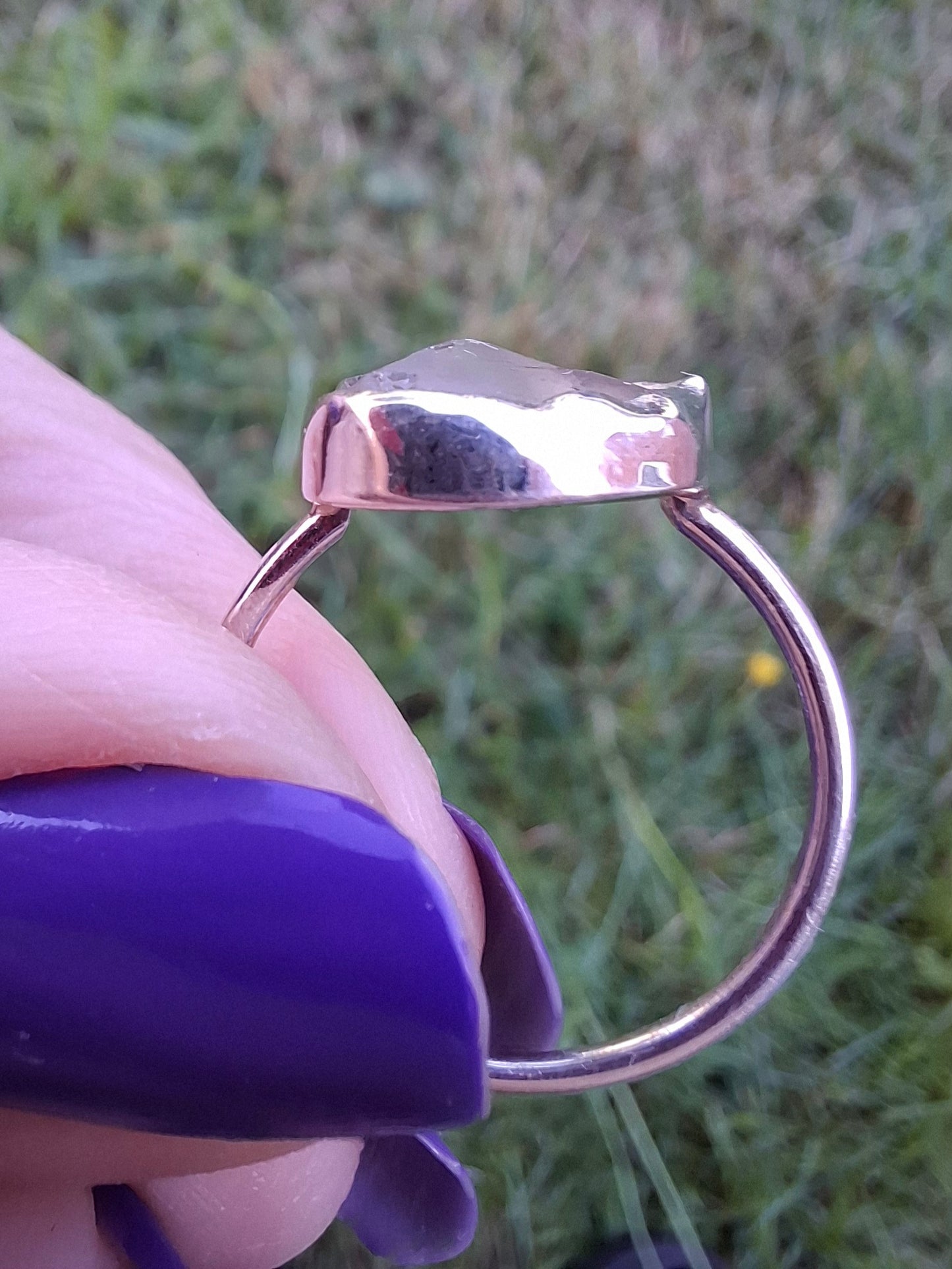 Libyan Desert Glass Ring, size small R, 925 Silver, Tektite (Ref: LR40)
