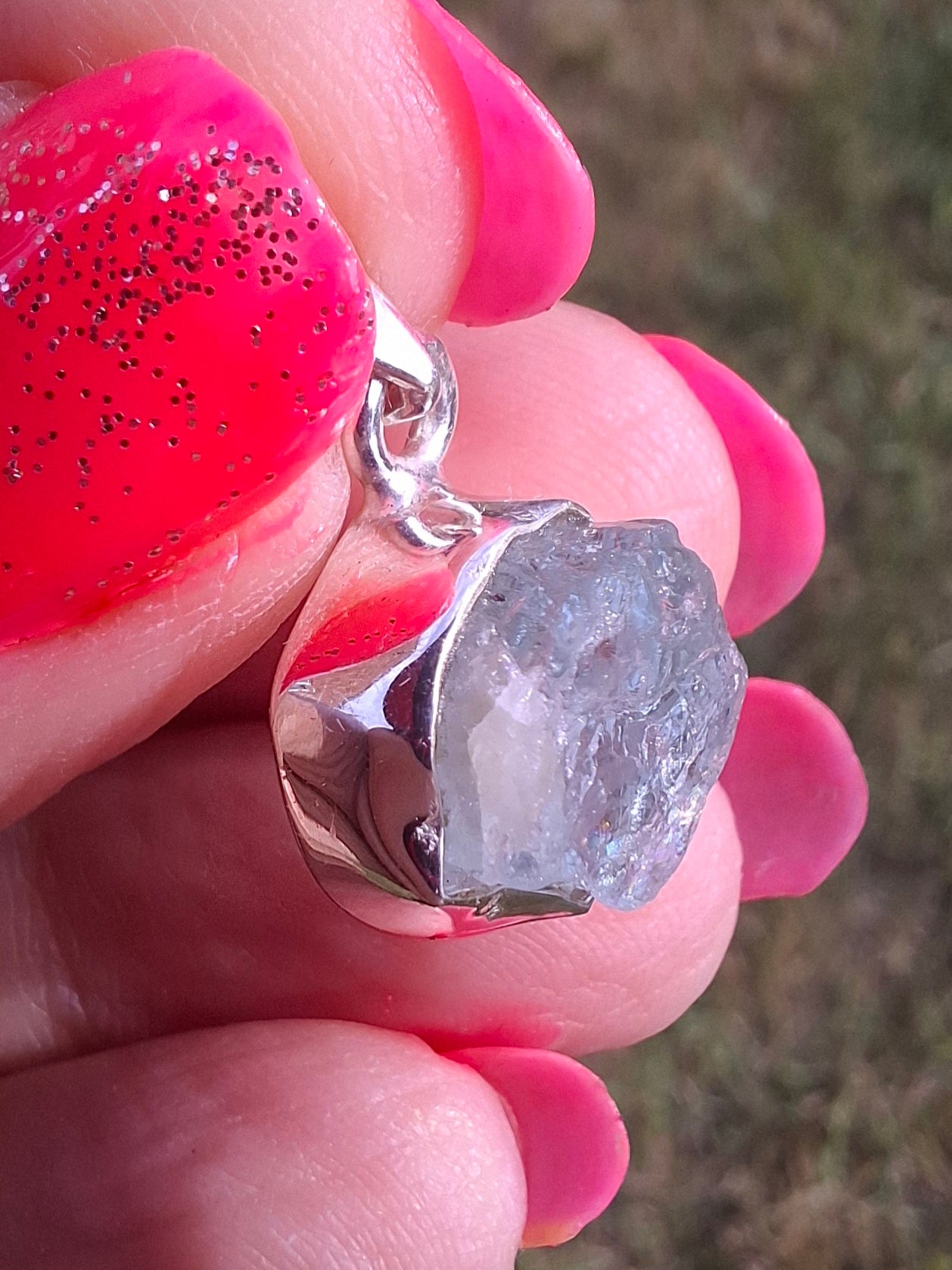 Aquamarine Pendant, 925 Silver, Crystal (Ref: AQ18)