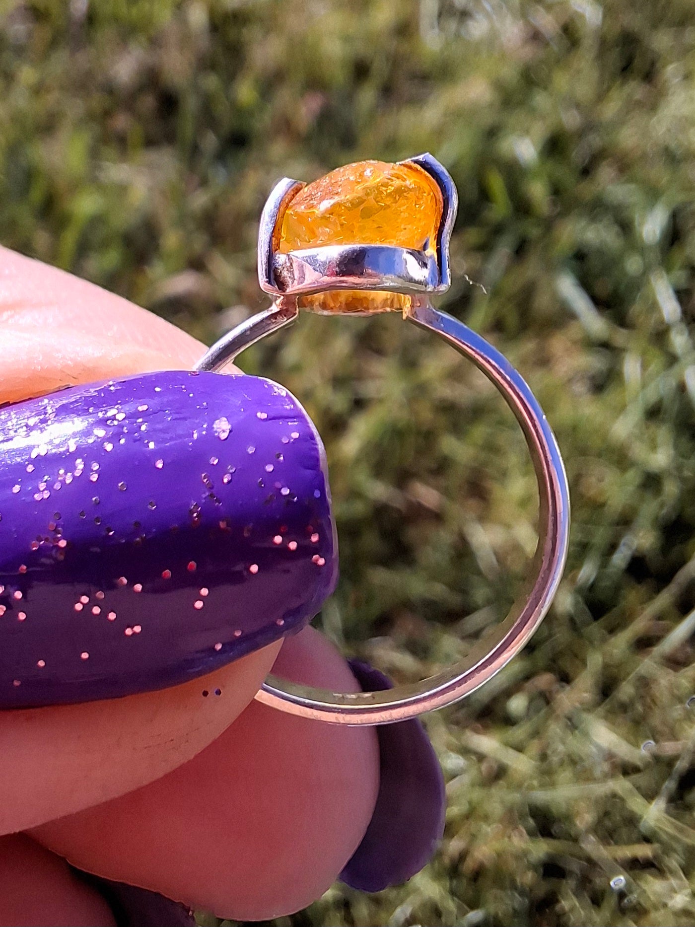 Baltic Amber Ring, size large L/small M, 925 Silver, Fossil (Ref: AR4)