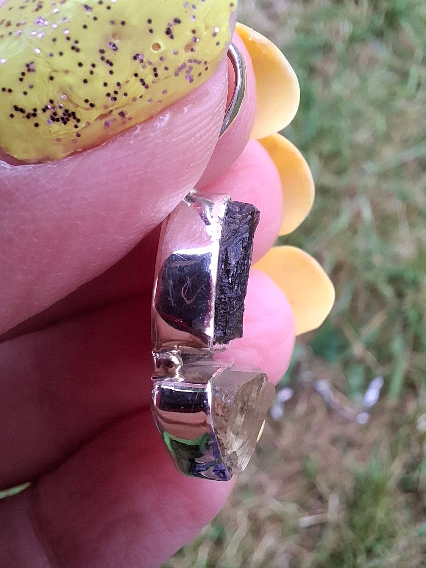 Moldavite & Libyan Desert Glass Pendant, 925 Silver, Tektite (Ref: MLP3)