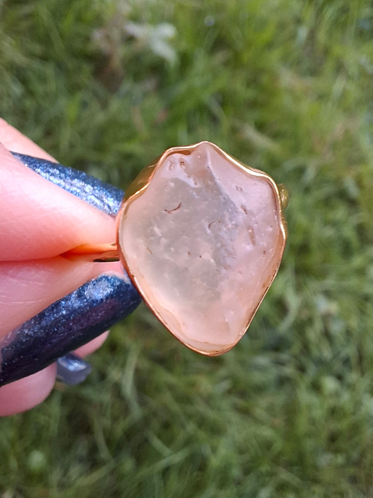 Libyan Desert Glass Ring, 14K GOLD Plated, size R, Tektite (Ref: LR66)