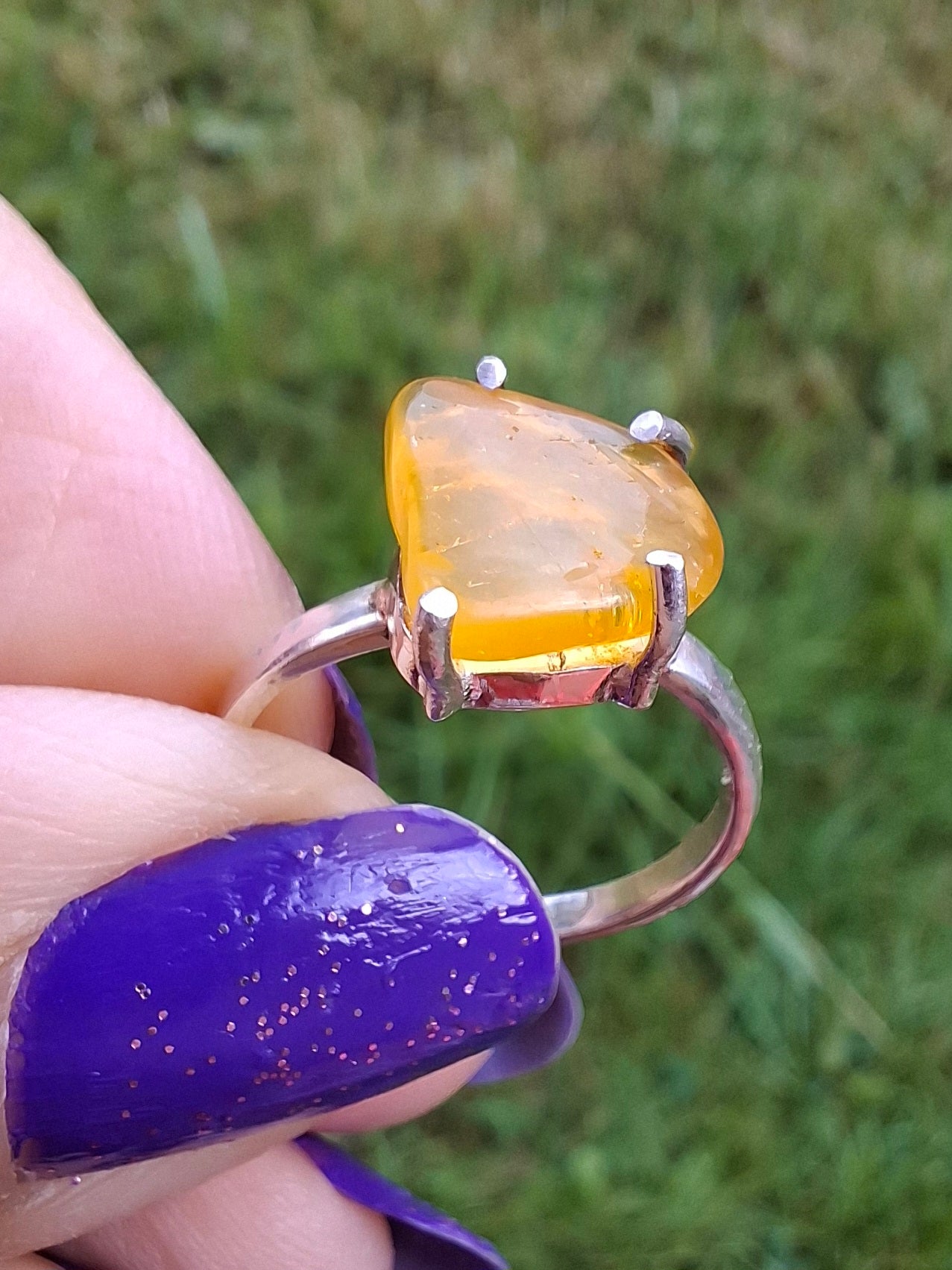 Baltic Amber Ring, size large K/small L, 925 Silver, Fossil (Ref: AR1)