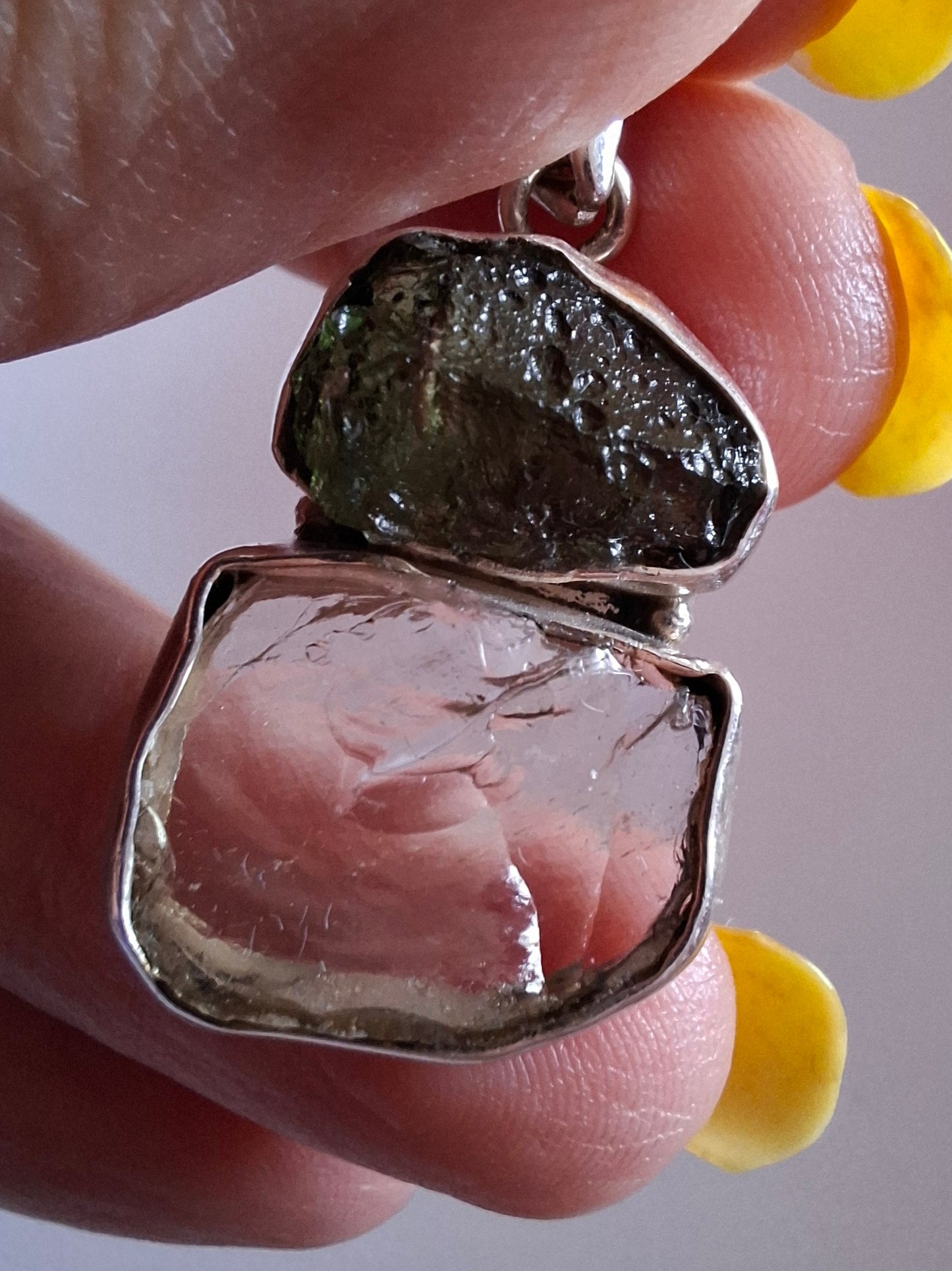 Moldavite & Libyan Desert Glass Pendant, 925 Silver, Tektite (Ref: MLP14)