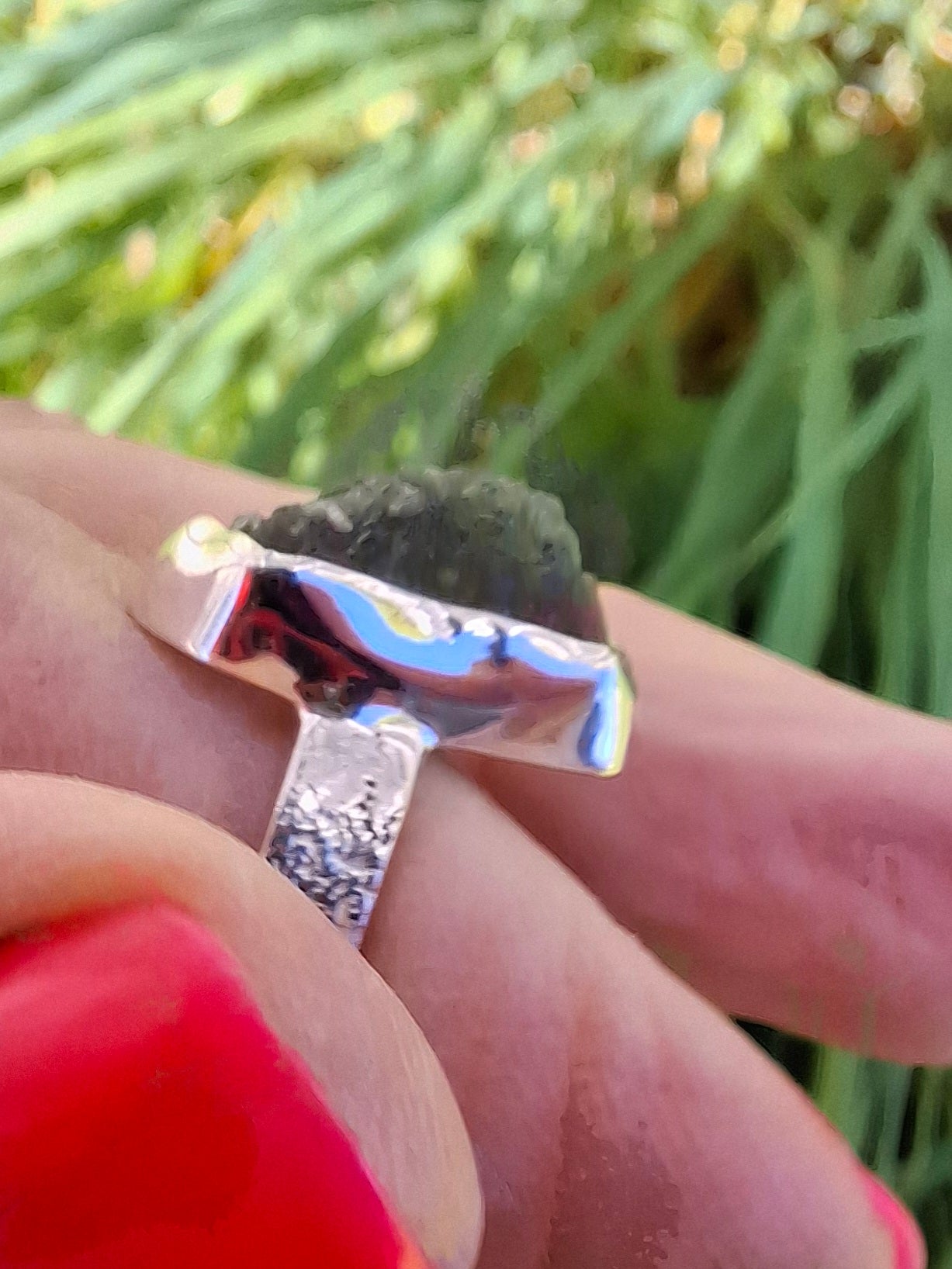 Modavite Ring, size J, 925 Silver, Tektite (Ref: R297)