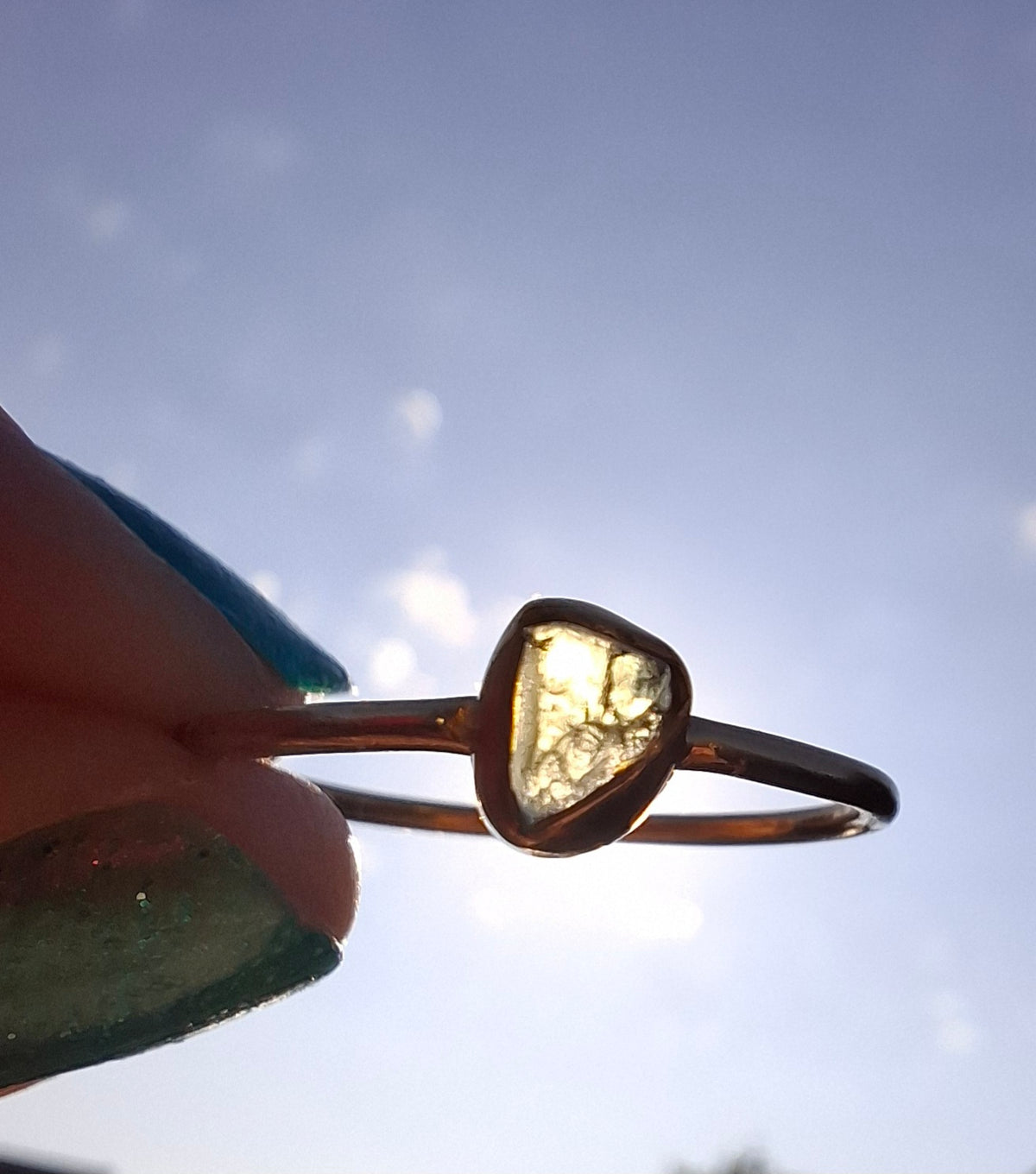 Moldavite Ring, 14K GOLD Plated, size large S / small T, Tektite (Ref: R352)