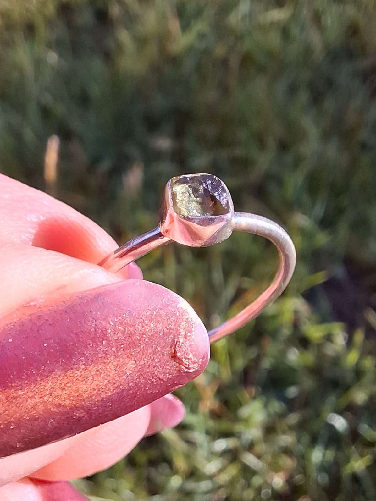 Moldavite Ring, size large L/small M, 925 Silver, Tektite (Ref: R37)