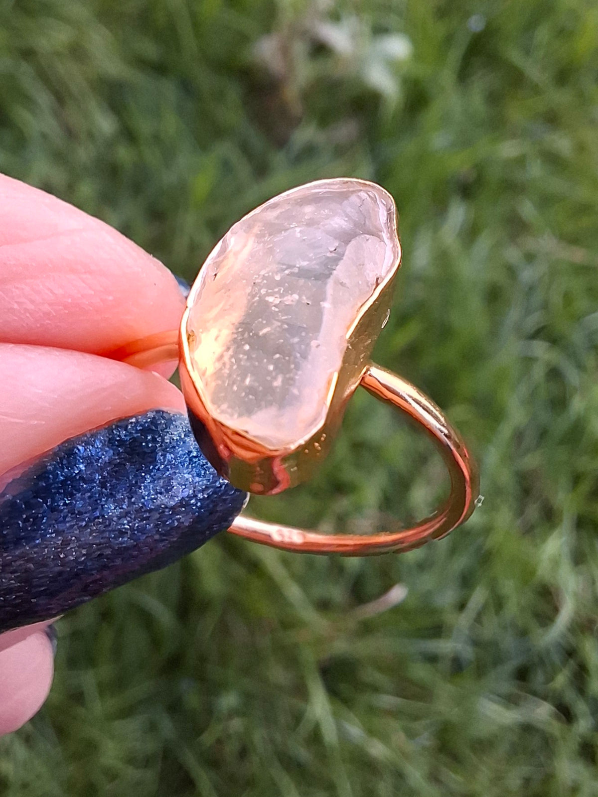 Libyan Desert Glass Ring, 14K GOLD Plated, size Q, Tektite (Ref: LR77)