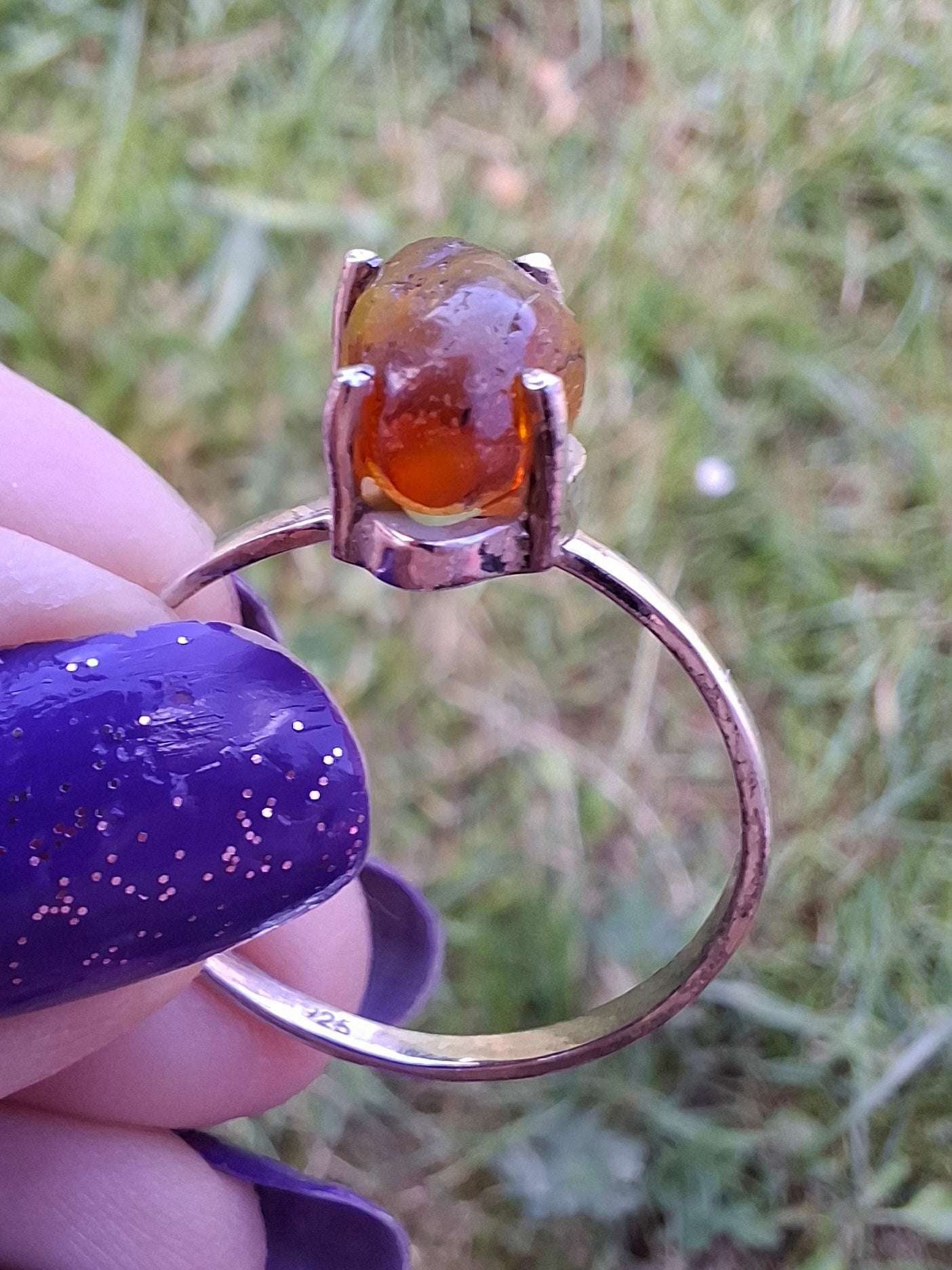 Baltic Amber Ring, size large W, 925 Silver, Fossil (Ref: AR29)