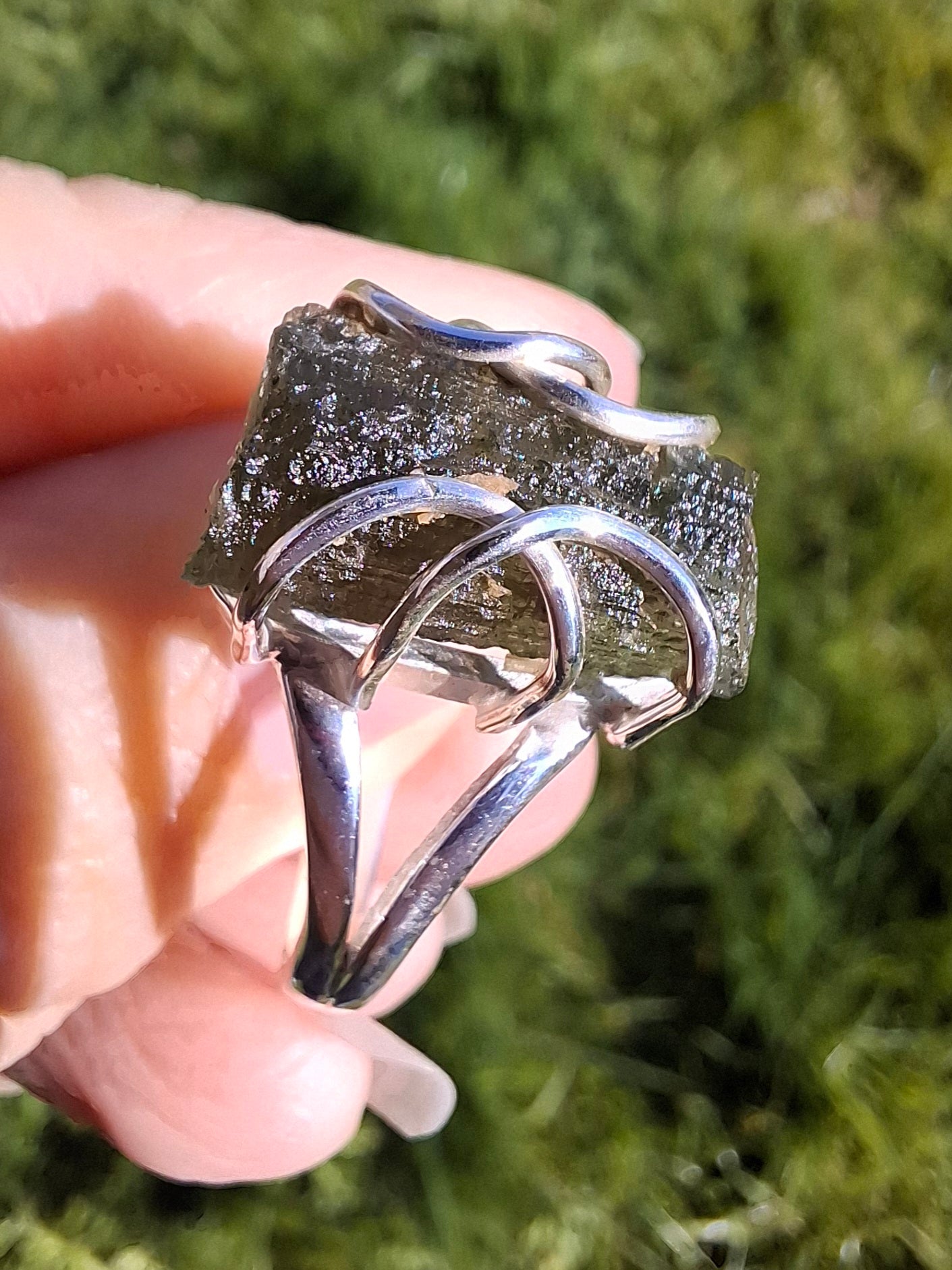 Moldavite Ring, size W, 925 Silver, Tektite (Ref: R15)