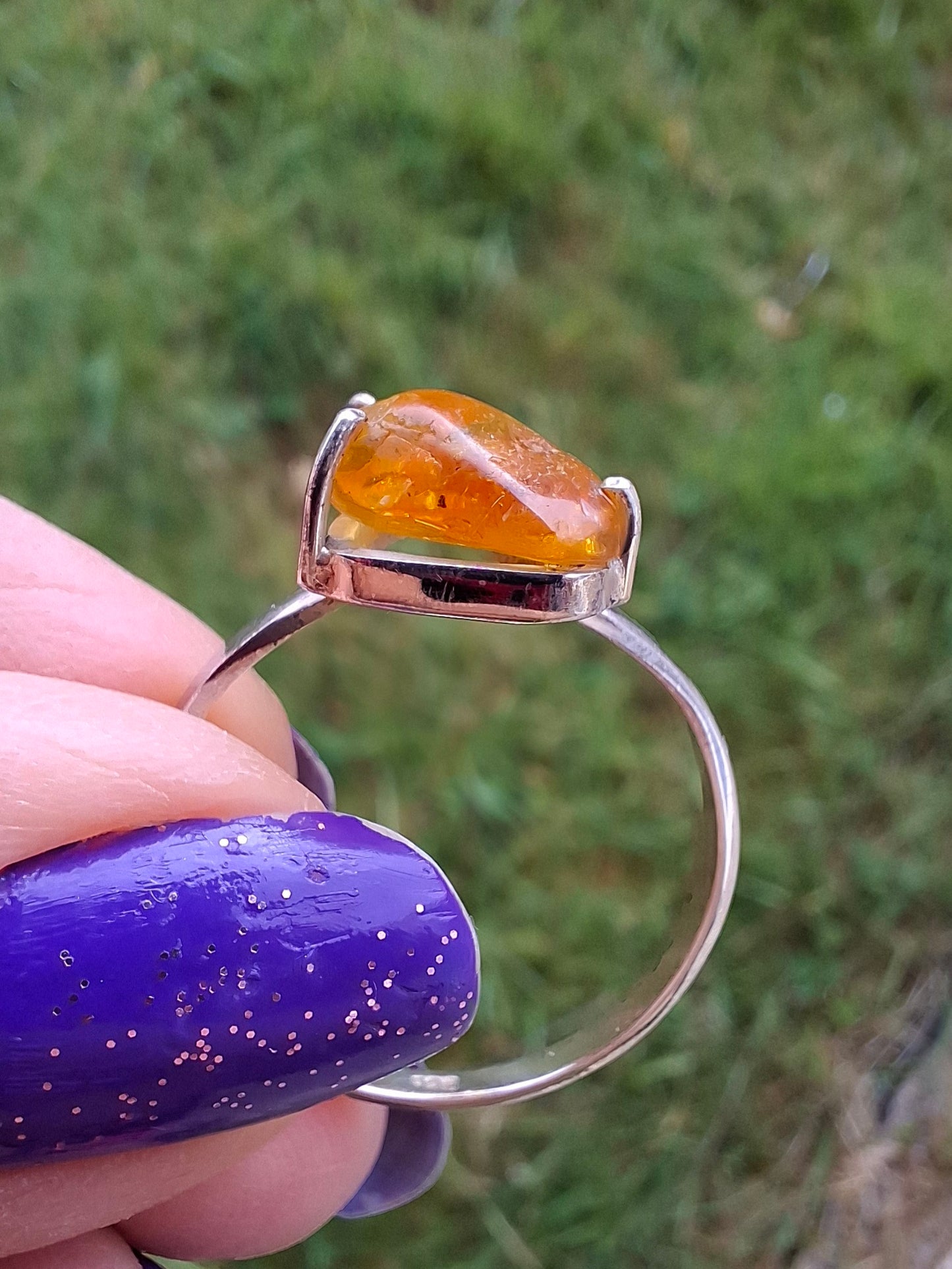 Baltic Amber Ring, size large X, 925 Silver, Fossil (Ref: AR36)
