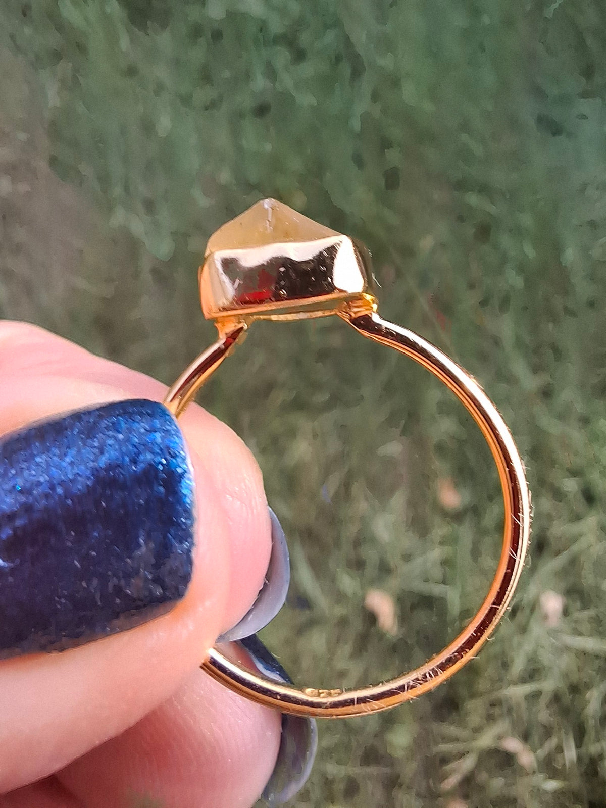 Libyan Desert Glass Ring, 14K GOLD Plated, size large S, Tektite (Ref: LR72)