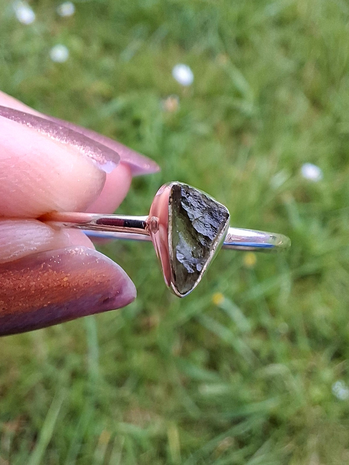 Moldavite Ring, size large R/small S, 925 Silver, Tektite (Ref: R55)