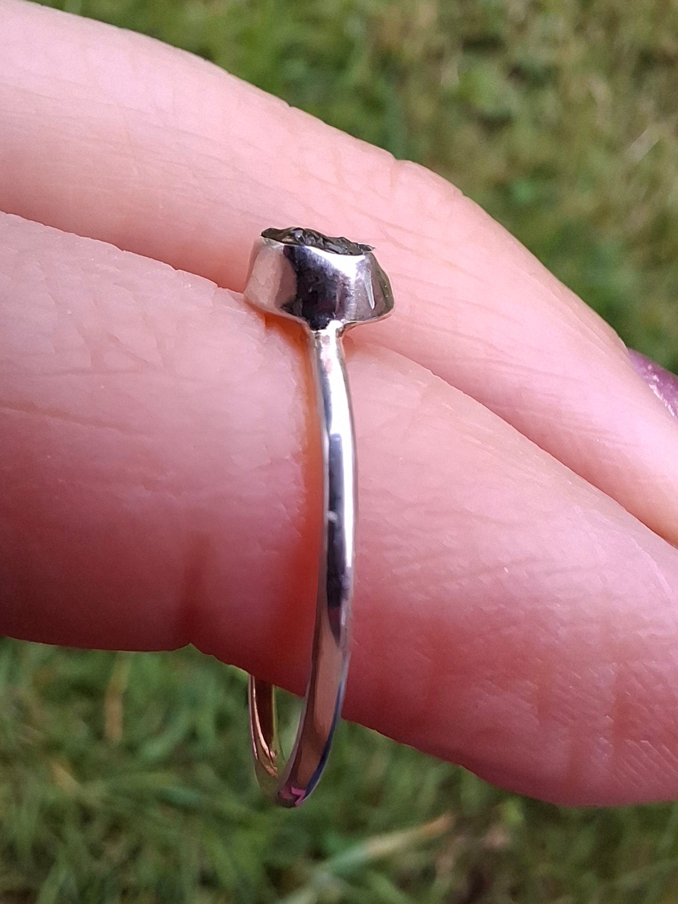 Moldavite Ring, size large M, 925 Silver, Tektite (Ref: R38)