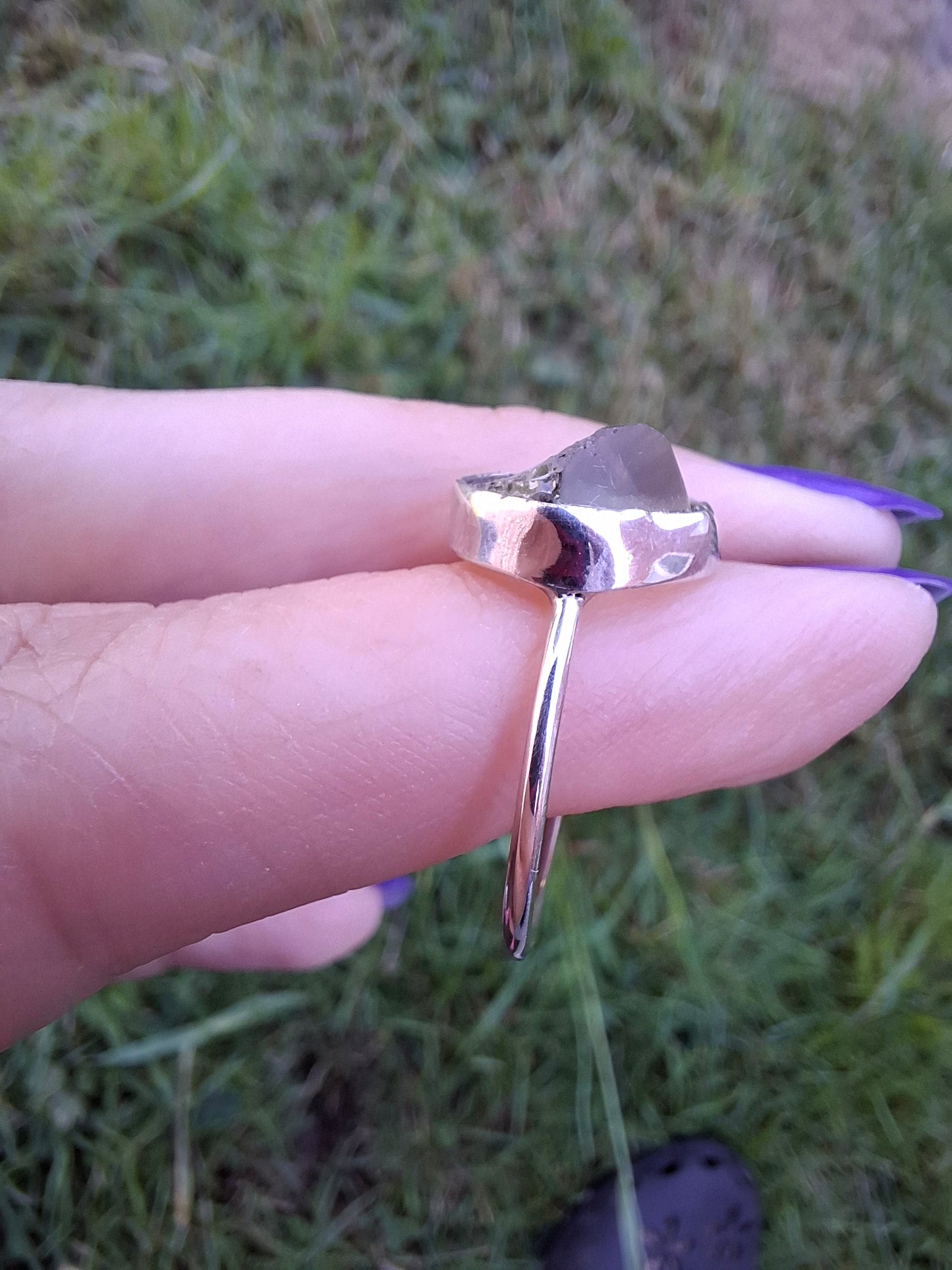 Libyan Desert Glass Ring, size large R/small S, 925 Silver, Tektite (Ref: LR42)