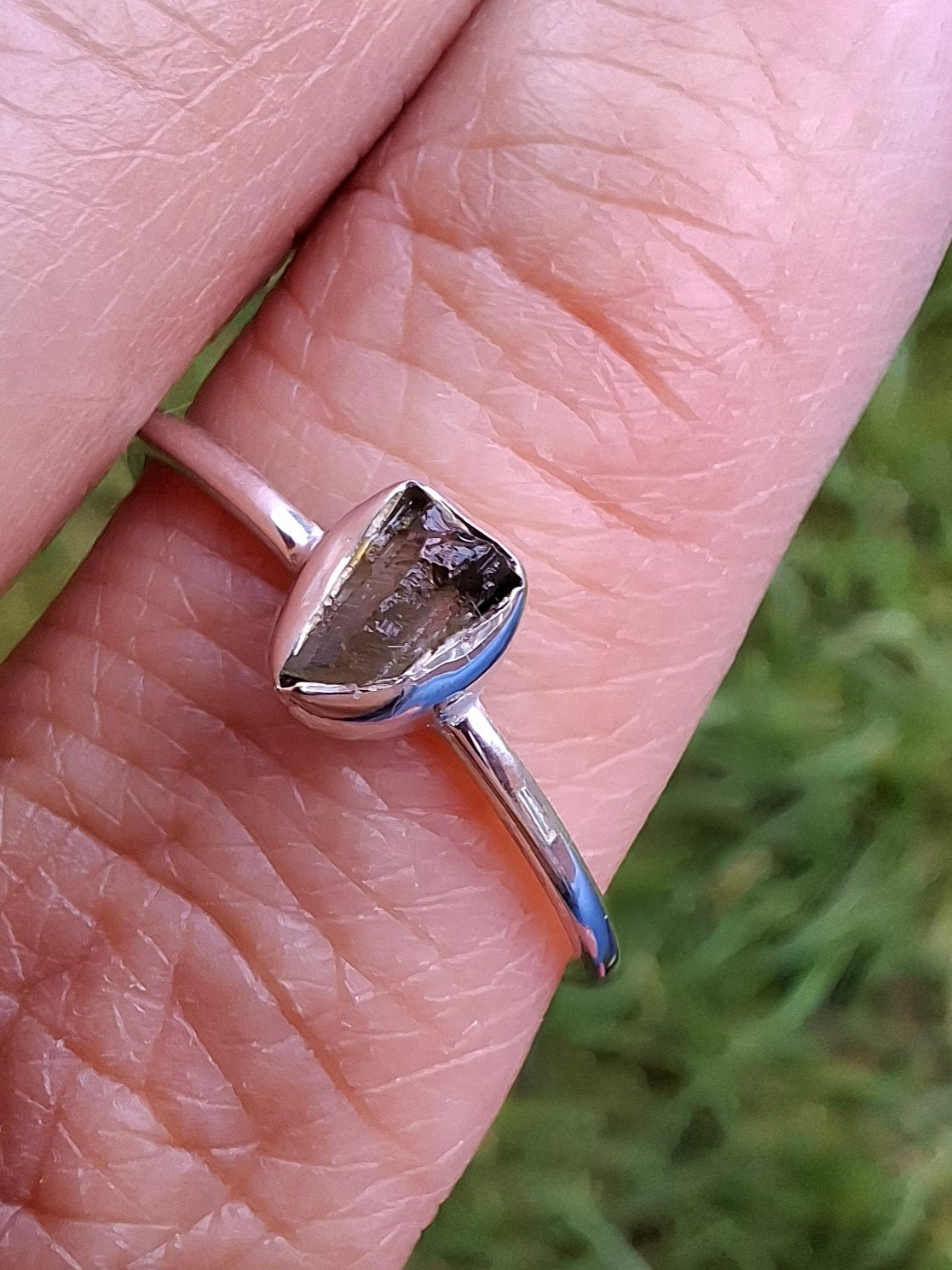 Moldavite Ring, size large R/small S, 925 Silver, Tektite (Ref: R54)