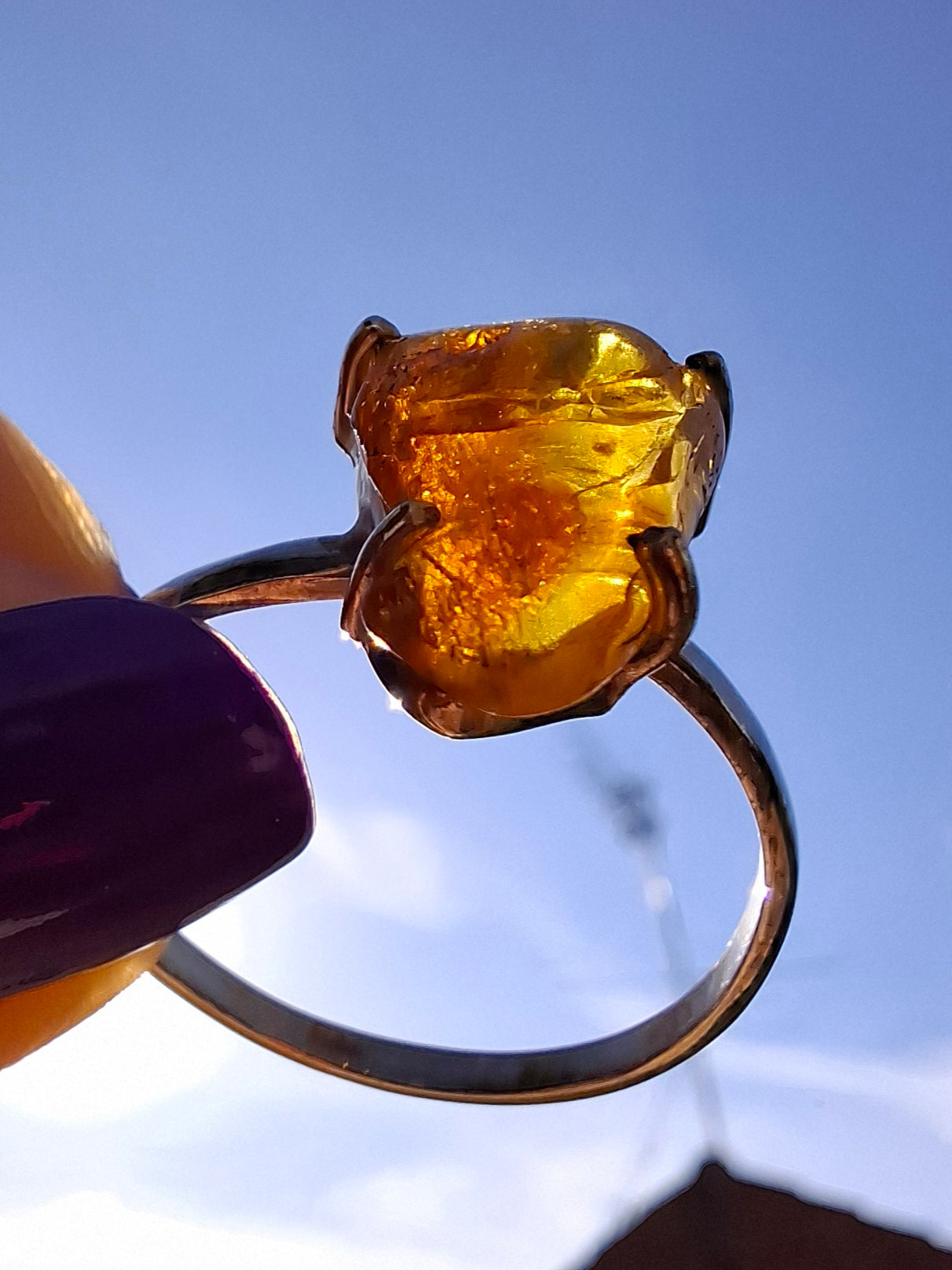 Baltic Amber Ring, size large X, 925 Silver, Fossil (Ref: AR36)