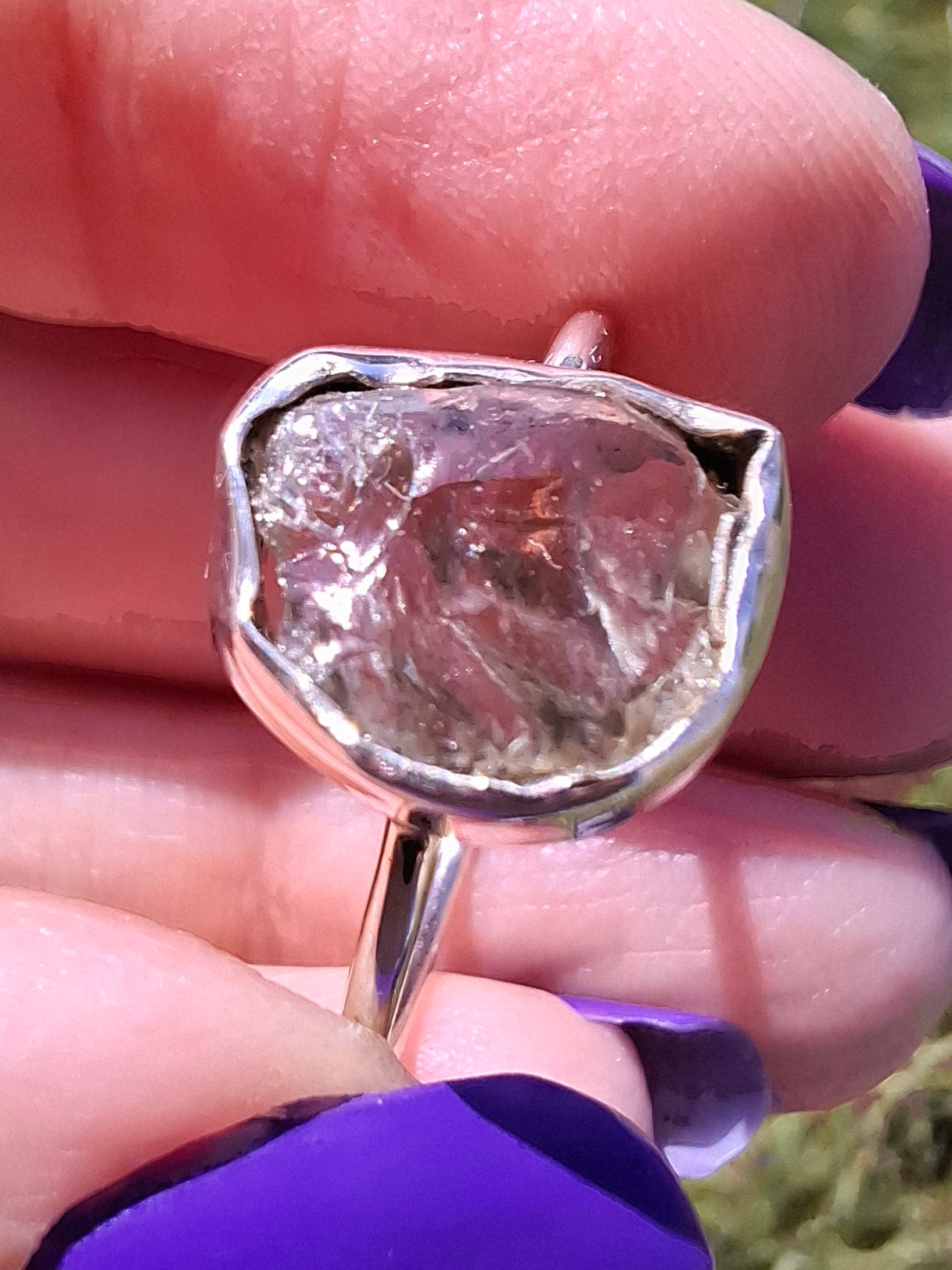 Libyan Desert Glass Ring, size large V, 925 Silver, Tektite (Ref: LR60)