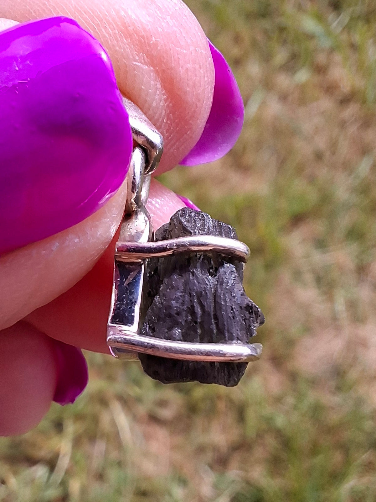 Moldavite Claw Pendant, 925 Silver, Tektite (Ref: P22)