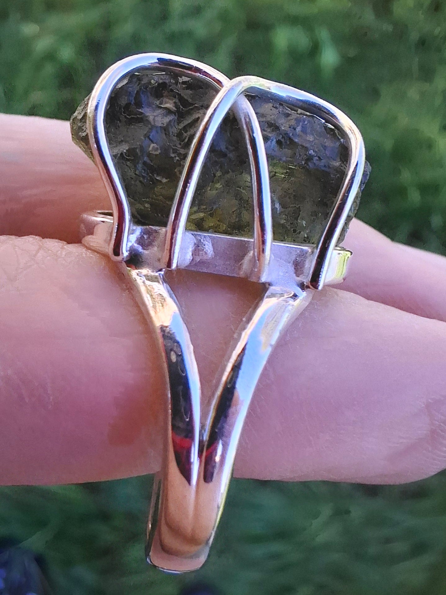 Moldavite Ring, size O, 925 Silver, Tektite (Ref: R9)