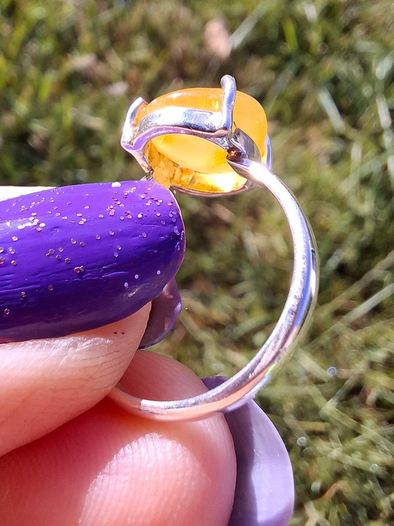 Baltic Amber Ring, size large L, 925 Silver, Fossil (Ref: AR2)