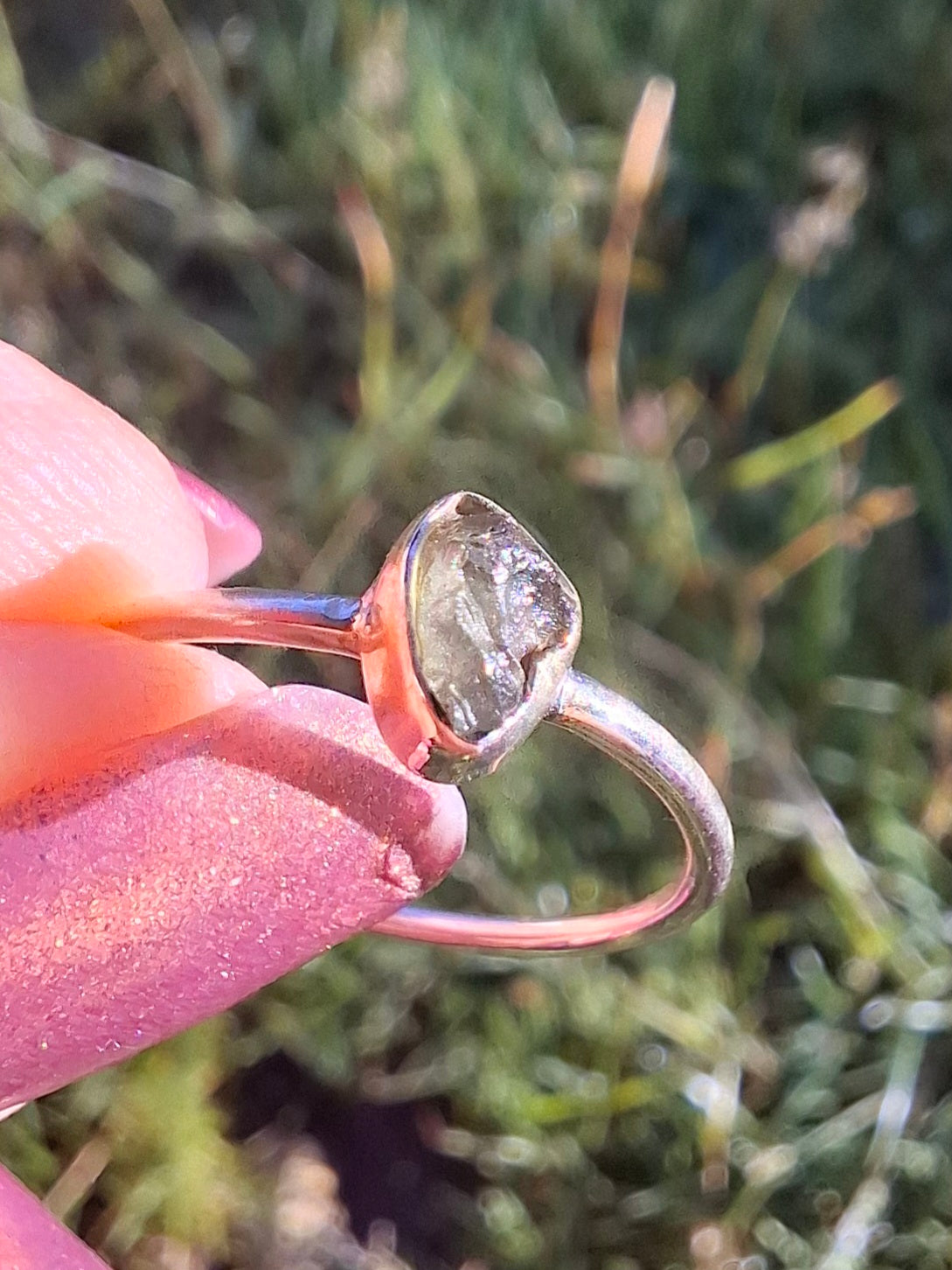 Moldavite Ring, size large M, 925 Silver, Tektite (Ref: R51)